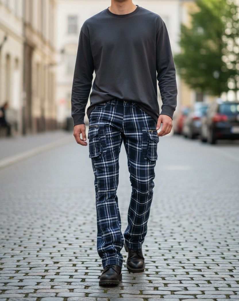 Japanese Brand BELL BELL CARGO CYBERPUNK PRISONER FLARED BONDAGE TARTAN Size US 29 - 2 Thumbnail
