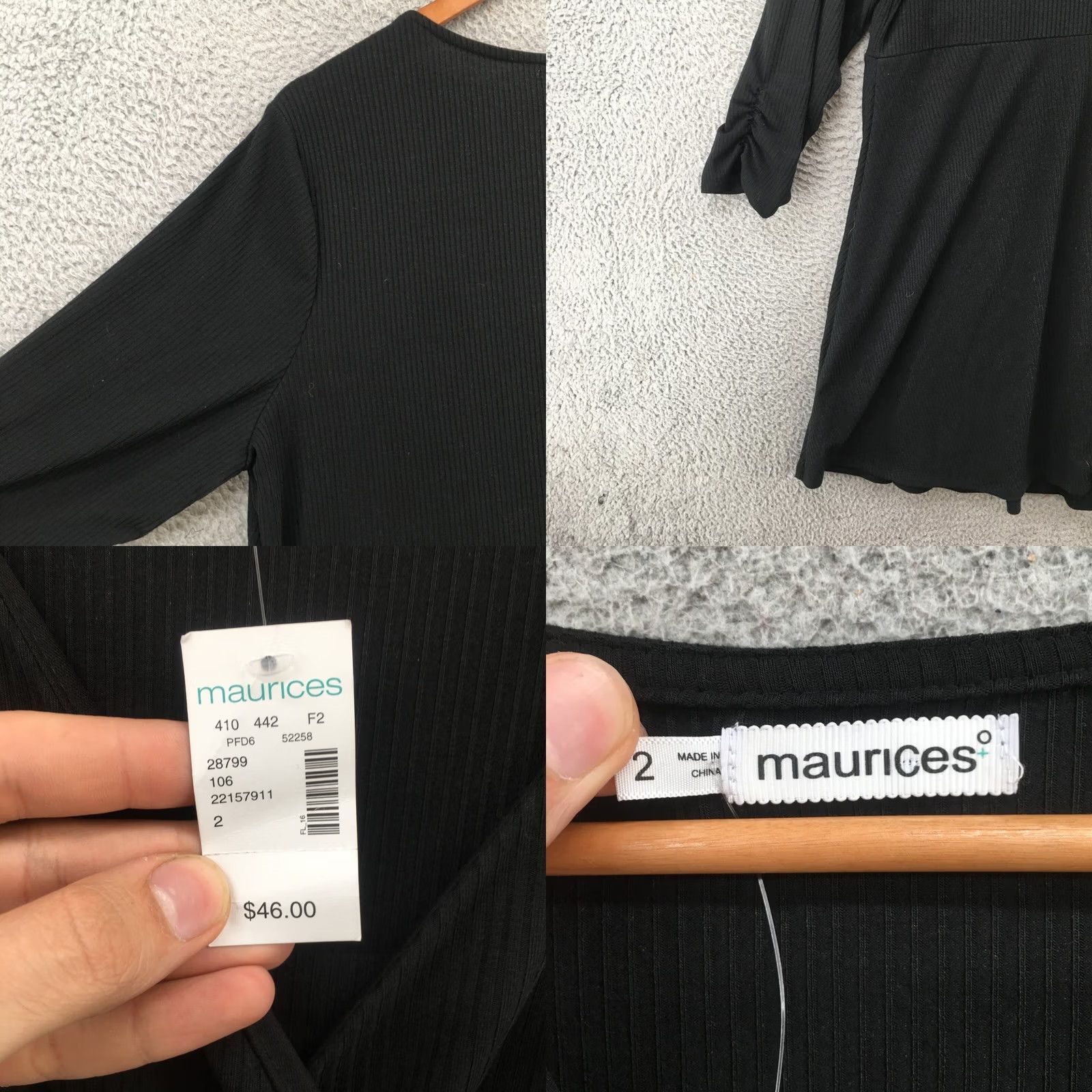 Vintage Maurices Mini A-Lined Dress Womens 2 Long Sleeve Overlap V-Neck Casual Black NEW Size XS / US 0-2 / IT 36-38 - 9 Thumbnail