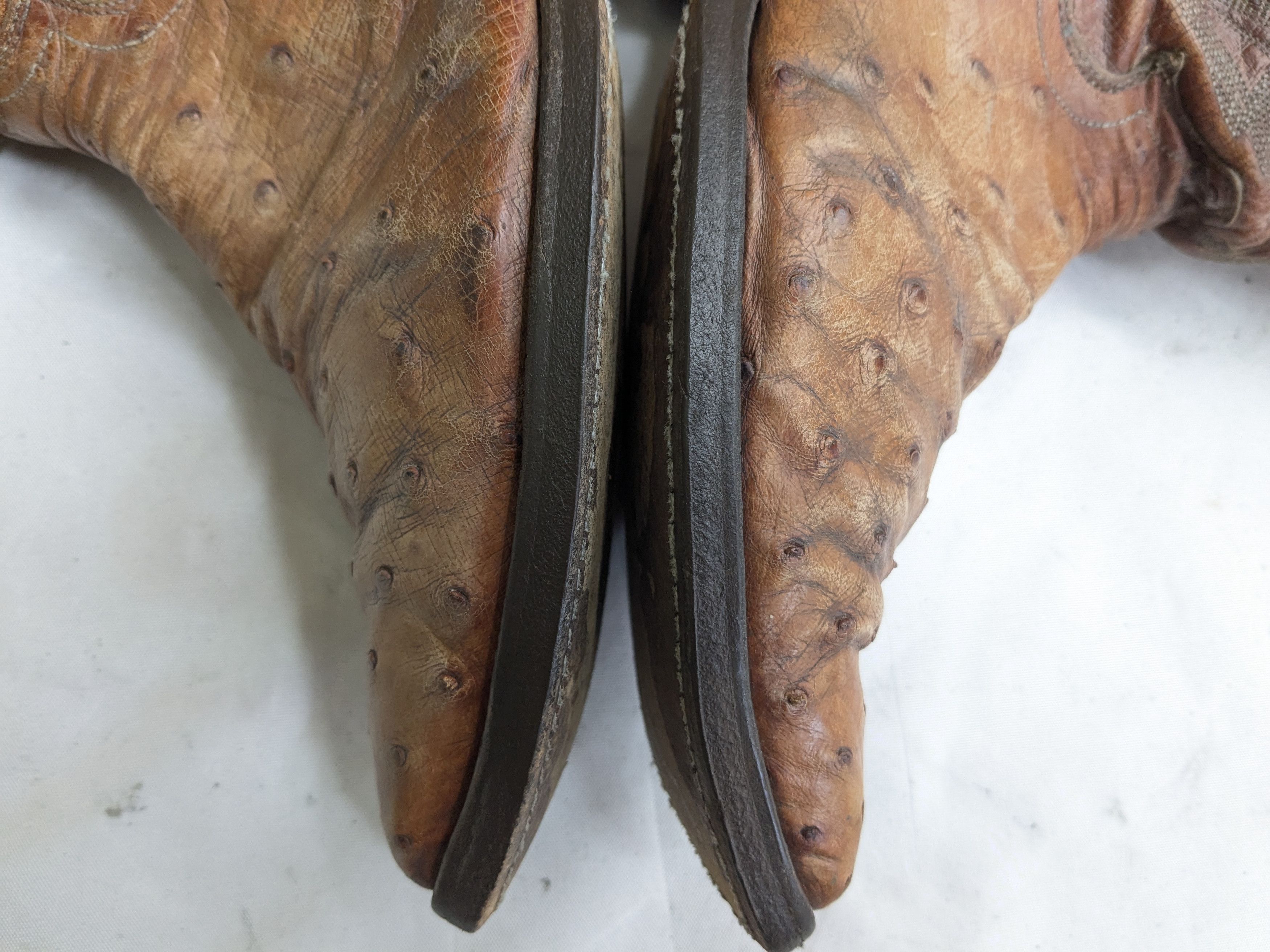 Justin Boots Vintage Justin Cowboy Boots Brown Ostrich Leather 9.5 D Size US 9 / EU 42 - 7 Thumbnail