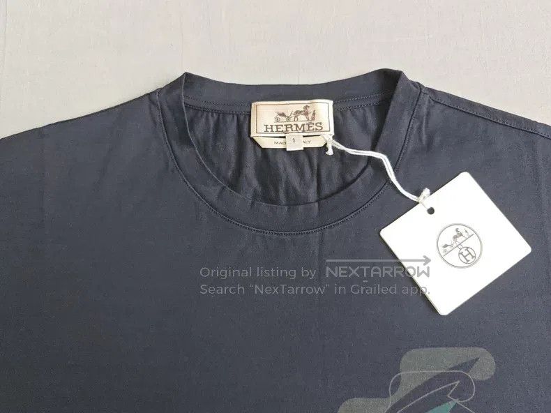 Hermes Hermes Men's Short Sleeve T-Shirt, Navy Blue, Horse Patter Size US S / EU 44-46 / 1 - 3 Thumbnail