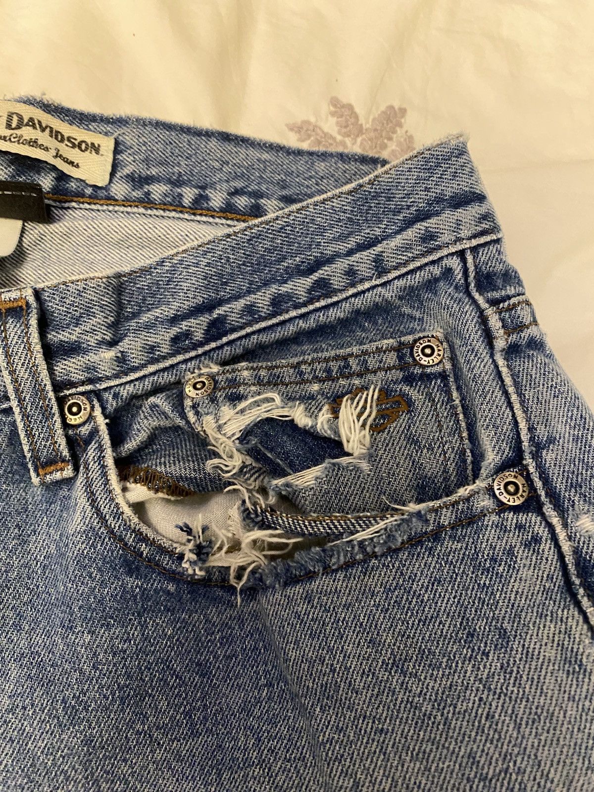 Harley Davidson × Vintage Vintage Harley Davidson Straight Leg Distressed Denim Size US 33 - 5 Thumbnail