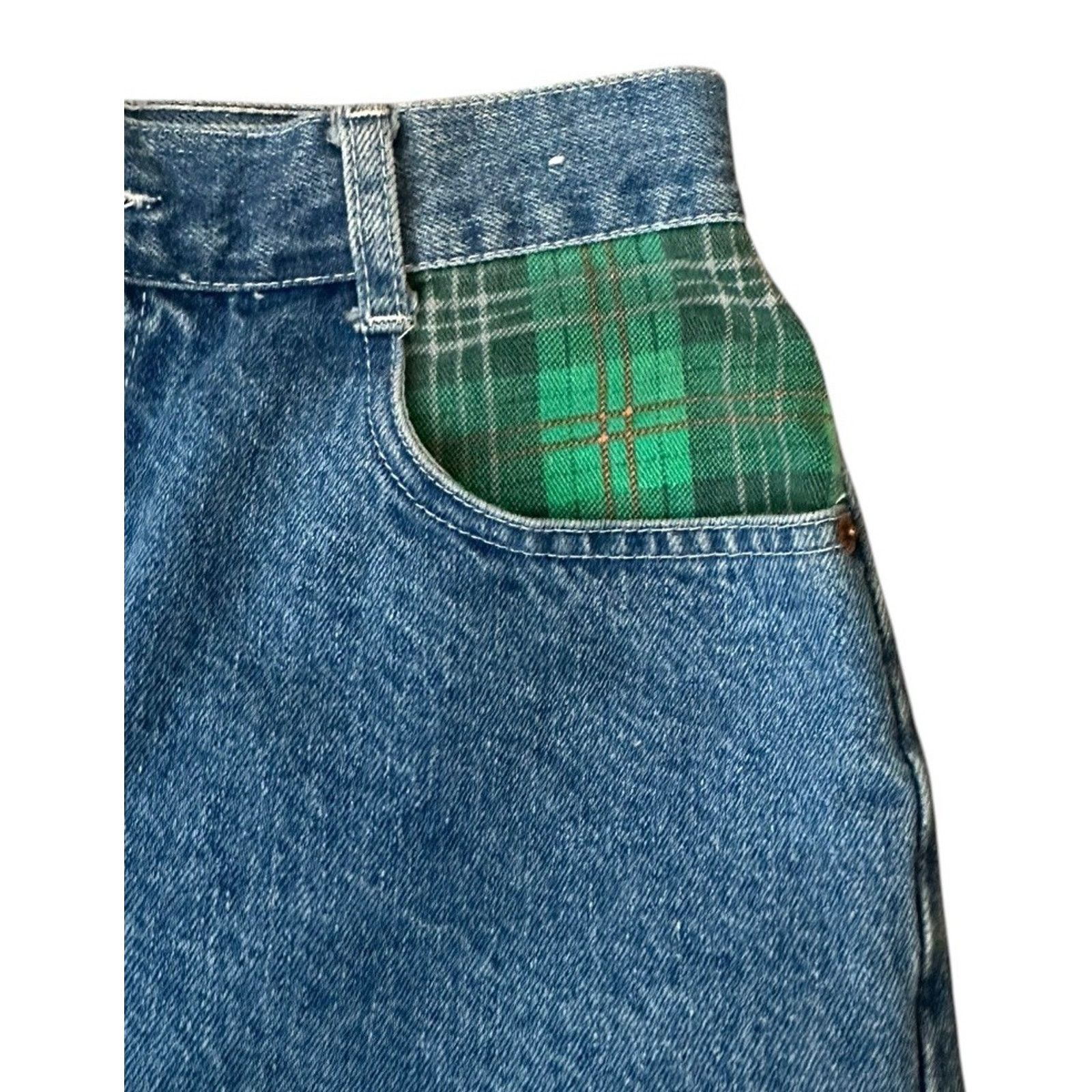 Other Vtg 90s Y2K Steel Denim Jean Shorts Plaid Pockets High Rise Size 26" / US 2 / IT 38 - 3 Thumbnail