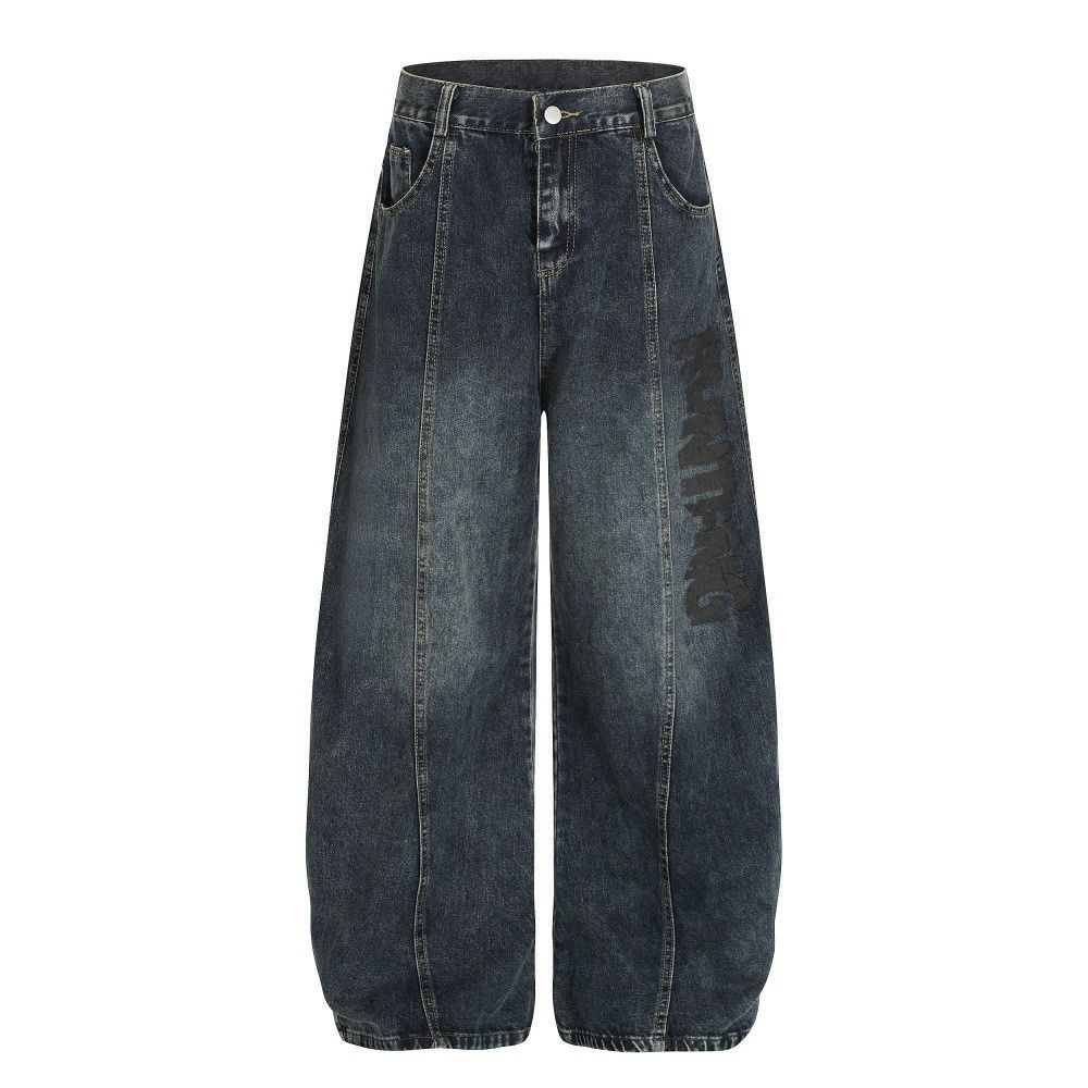 Jean Retro men's letter print loose punk washed jeans Size US 34 / EU 50 - 1 Thumbnail