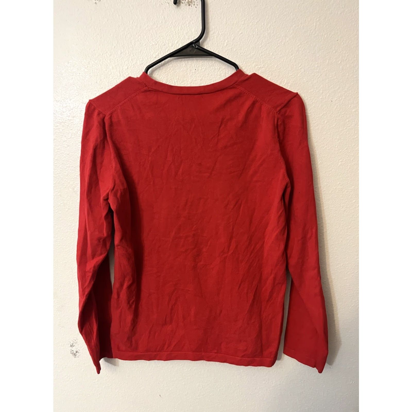 Tommy Hilfiger Tommy Hilfiger T Shirt M Red Long Sleeve V Neck Tee Womens Cotton Solid Easy Care Lightweight Size M / US 6-8 / IT 42-44 - 3 Thumbnail