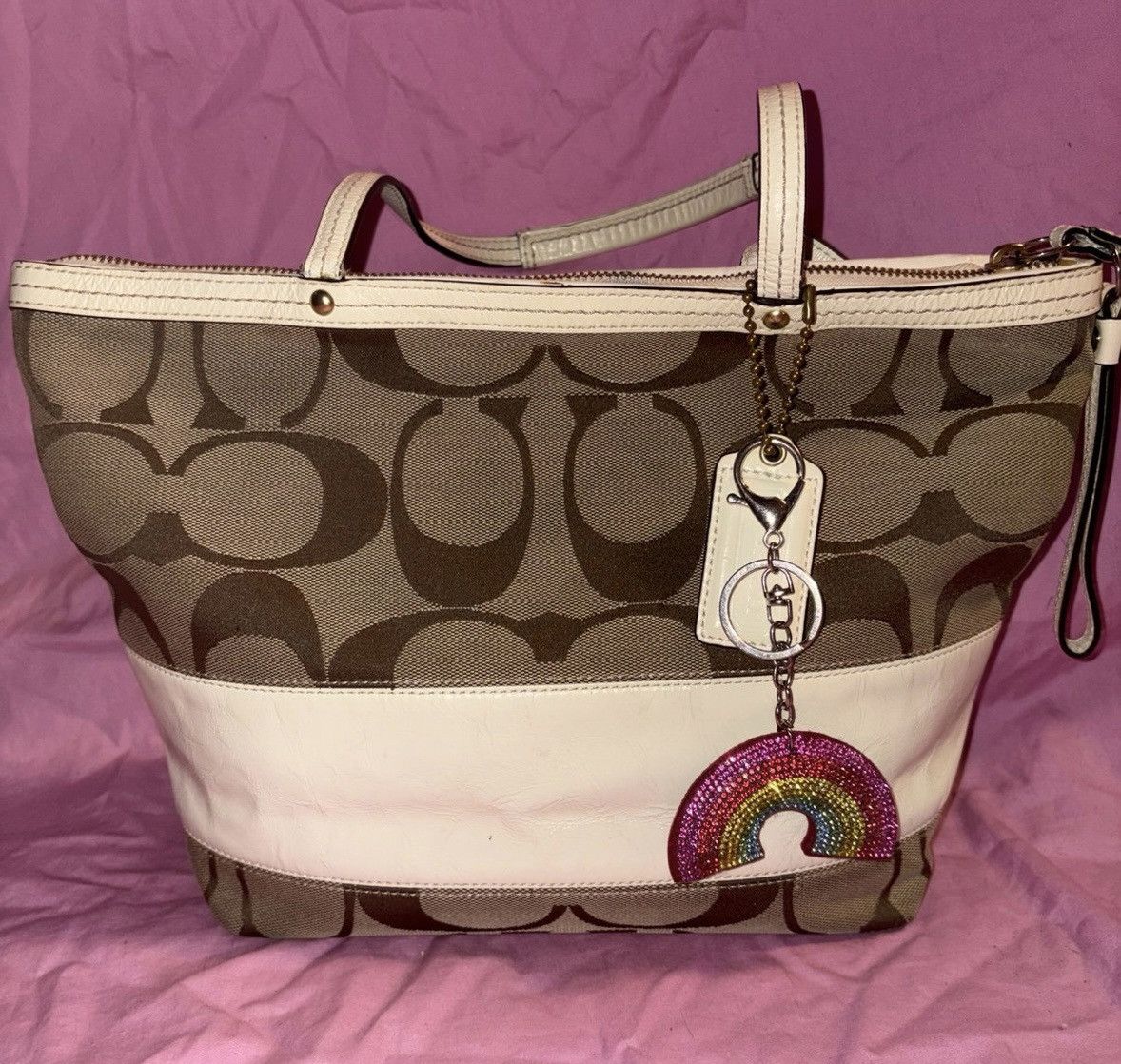 Coach Coach signature stripe White Patent Leather bag Size ONE SIZE - 1 Thumbnail