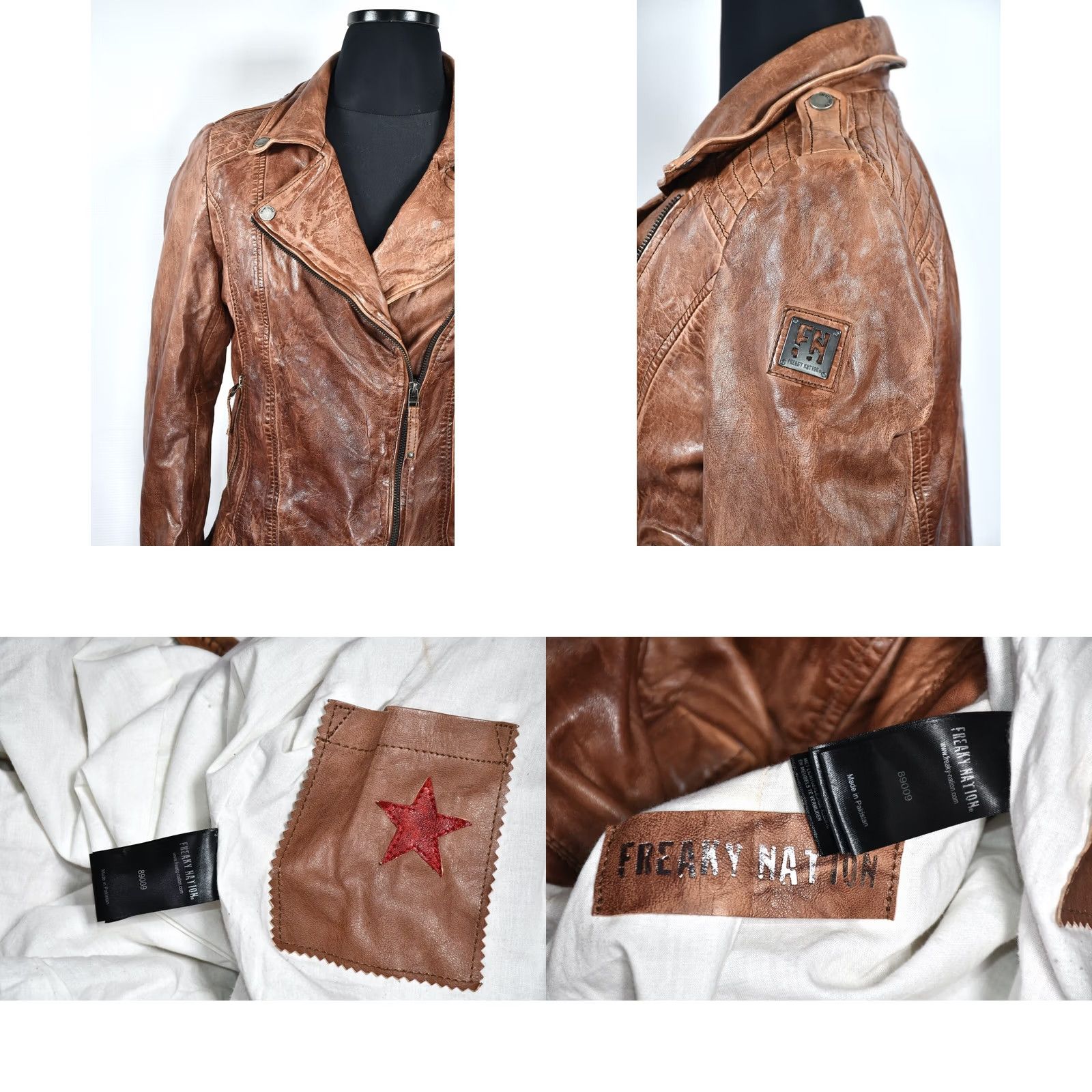 Vintage Freaky Nation Leather Brown Biker Jacket Women's M Jacket Size M / US 6-8 / IT 42-44 - 8 Thumbnail