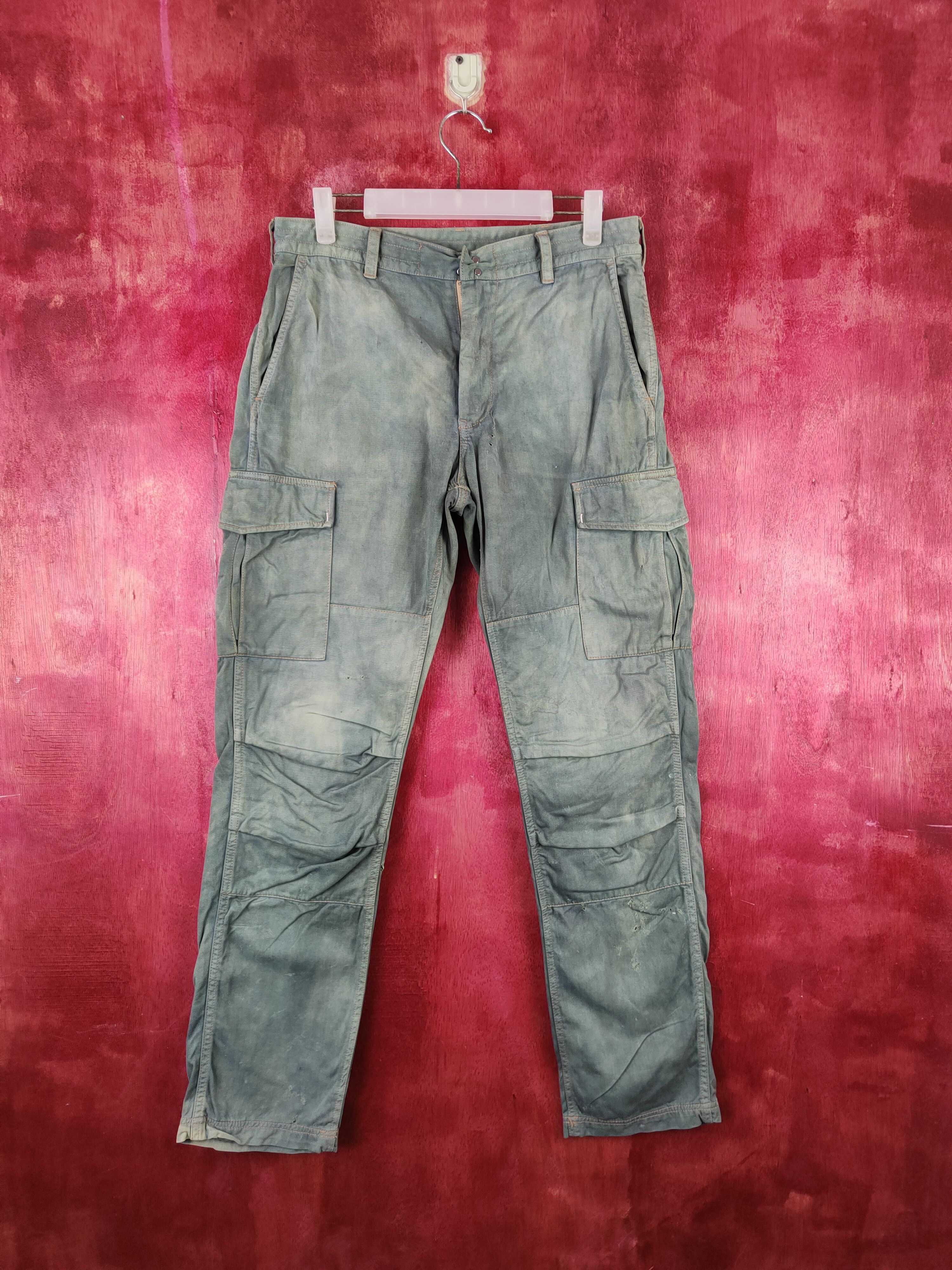 Japanese Brand Stooge&co Green Faded Multipocket Cargo Pants #S2014 Size US 30 / EU 46 - 1 Thumbnail