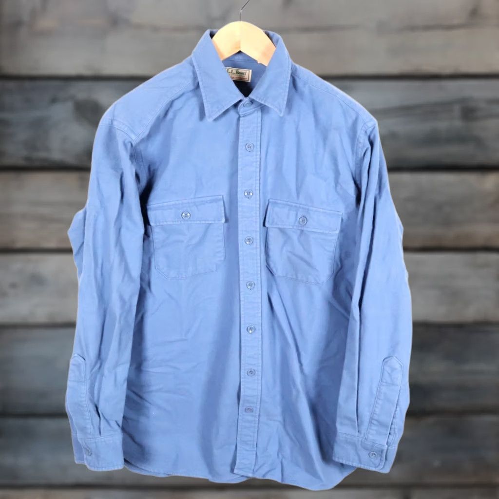 Vintage VINTAGE L.L. Bean Chamois Cloth Shirt Mens 17.5 Tall / XLT Blue Workwear VTG Button-Up Flannel Shirt Size US XL / EU 56 / 4 - 1 Thumbnail