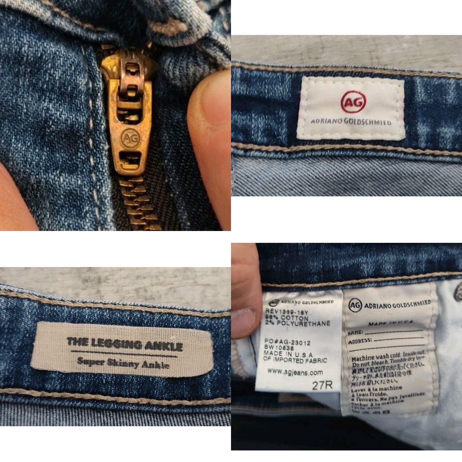 Vintage VINTAGE AG Adriano Goldschmied Women's Blue Skinny Jeans Size 27R Ankle Stretch Denim Size 27" / US 4 / IT 40 - 8 Thumbnail