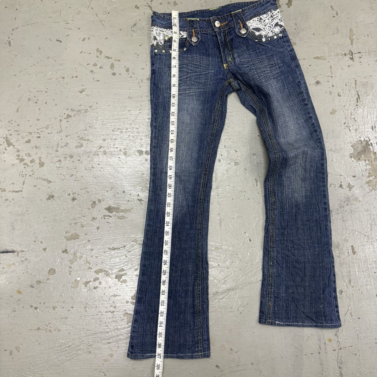 Hedi Slimane Denim bell bottom slim punk gothic japanese stud white lace Size US 28 / EU 44 - 6 Thumbnail