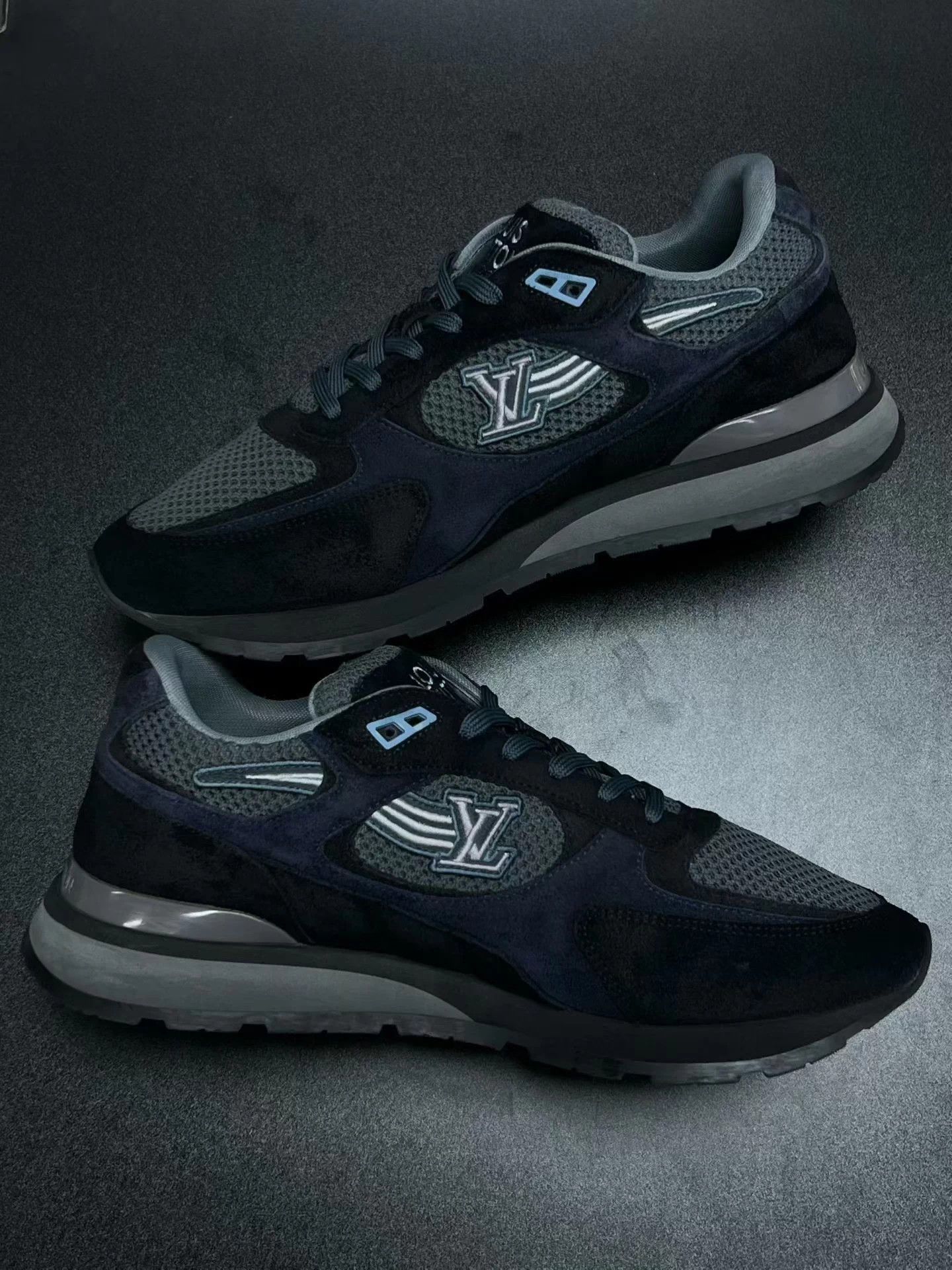 Louis Vuitton LV RUNAWAY Blue Black Suede UK10 44 Size US 11 / EU 44 - 6 Thumbnail