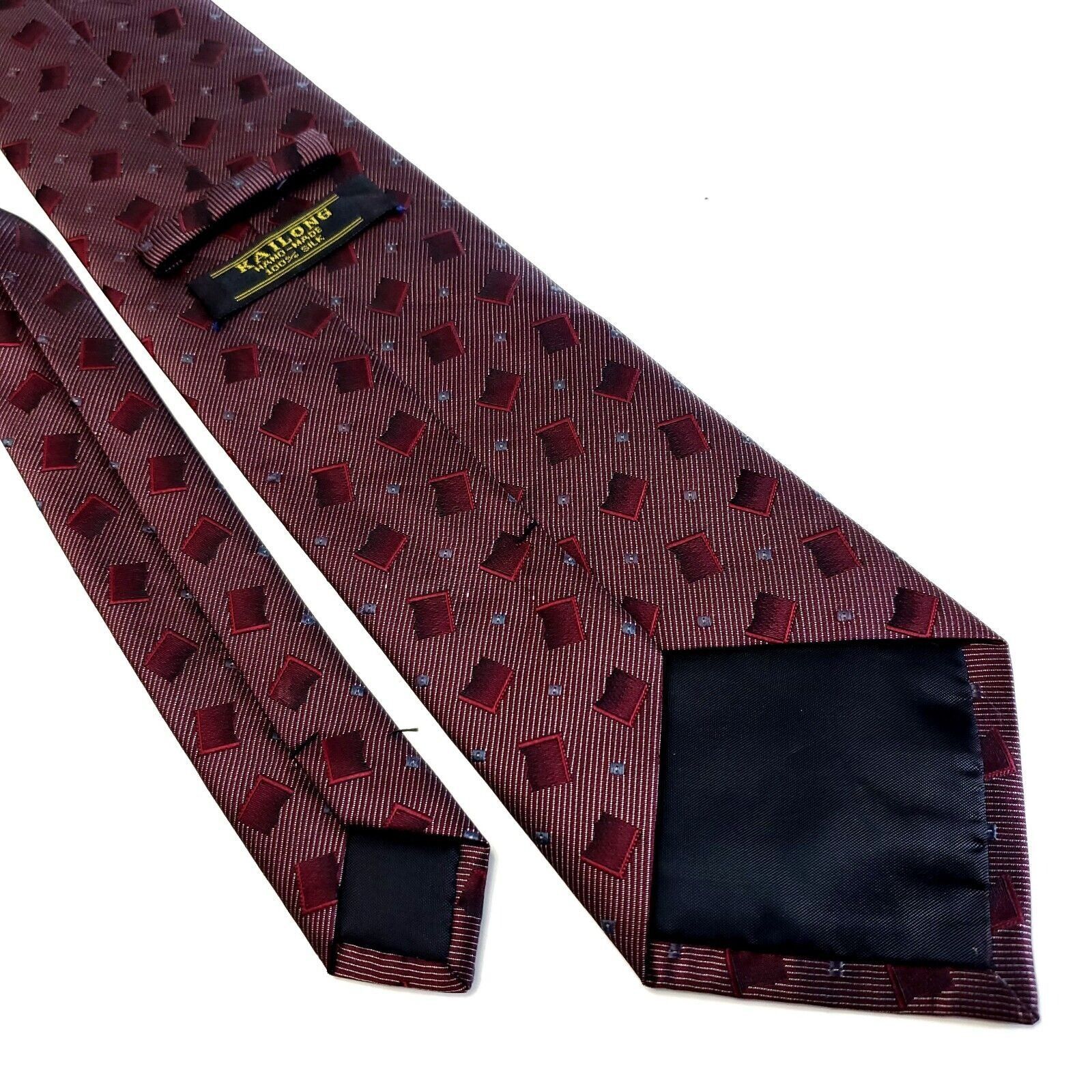 Designer Kai Long Hand Made Red Purple Geometric Woven Short Silk Tie Size ONE SIZE - 5 Thumbnail