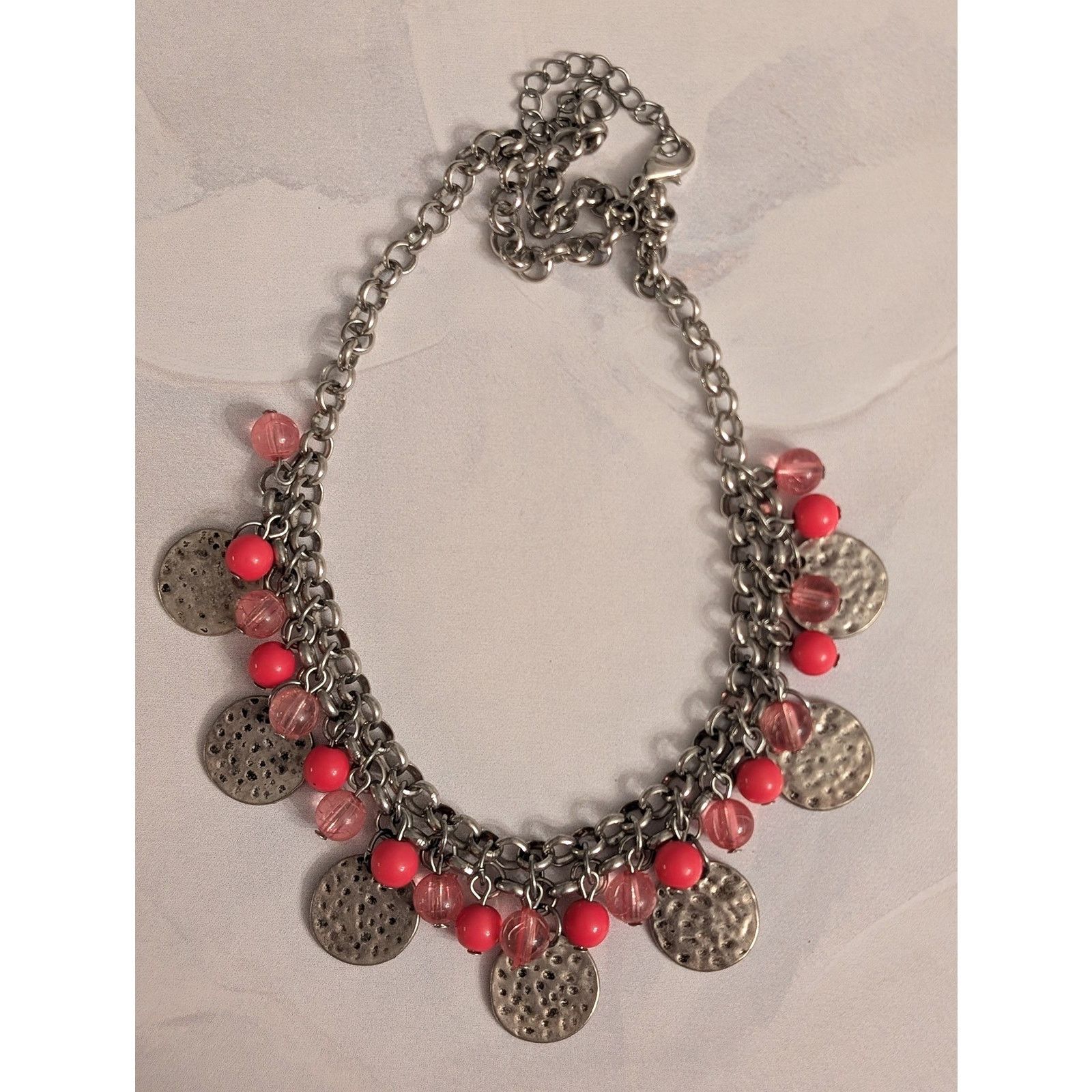 Vintage VTG 2000s Silver-tone 17" Pink Beaded Metal Discs Necklace Size ONE SIZE - 4 Thumbnail
