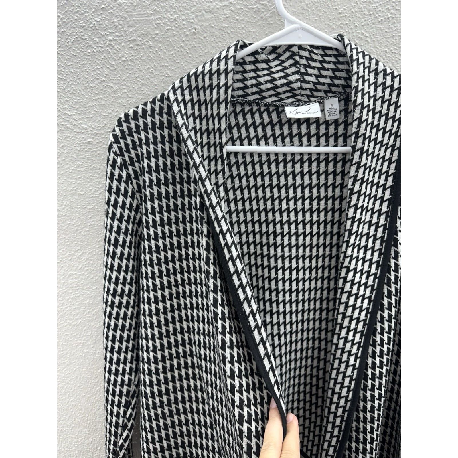 Vintage Kim Rogers Cardigan Womens Small Black White Houndstooth Open Front Long Sleeve Knit Women's Cardigan Small Black Houndstooth Mensobox Size S / US 4 / IT 40 - 3 Thumbnail
