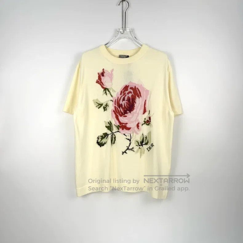 Dior Dior Beige rose embroidered logo short-sleeved sweater Size XXL / US 16-18 / IT 52-54 - 3 Thumbnail