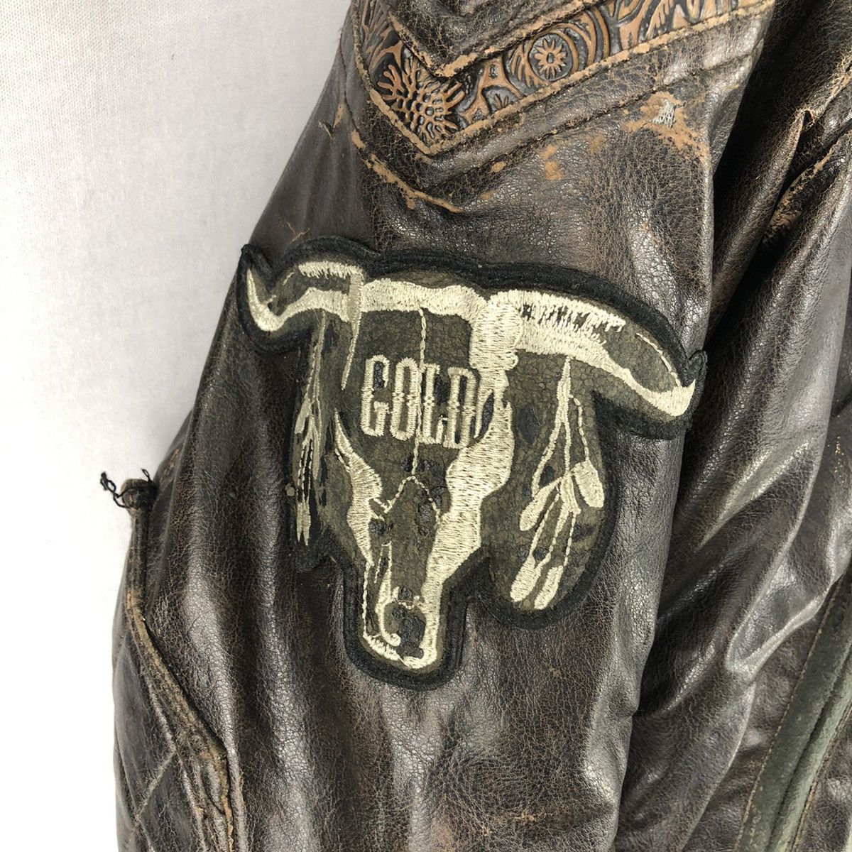 Leather Vintage 90's Motorcycle Leather Jacket by Jam's Gold Size US L / EU 52-54 / 3 - 11 Thumbnail