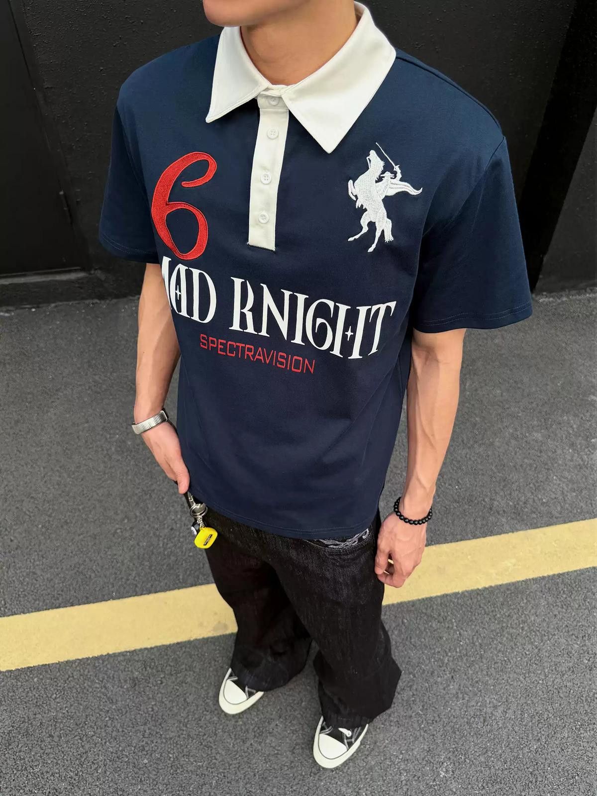 Other Contrast Letter Embroidered Polo Tee | Navy 100% Cotton Size US M / EU 48-50 / 2 - 2 Thumbnail