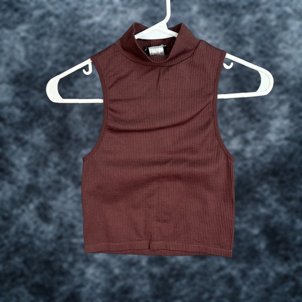Zara Zara Tank Top Womens XS Red Sleeveless Mock Neck Knit Cotton Elastane Size XS / US 0-2 / IT 36-38 - 1 Thumbnail