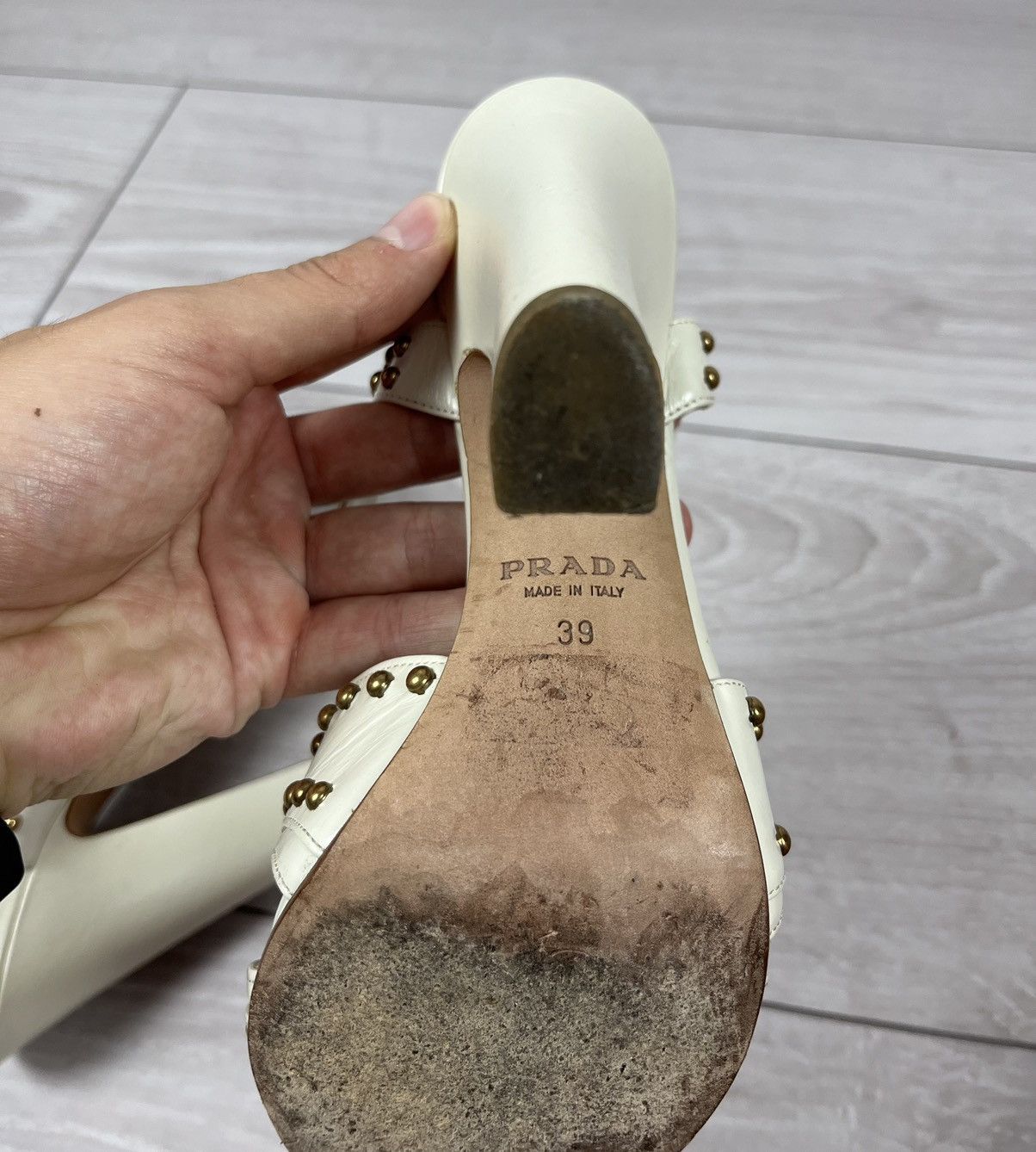 Prada Prada White Leather Studded Heels Sandals Shoes Size US 9 / IT 39 - 14 Thumbnail
