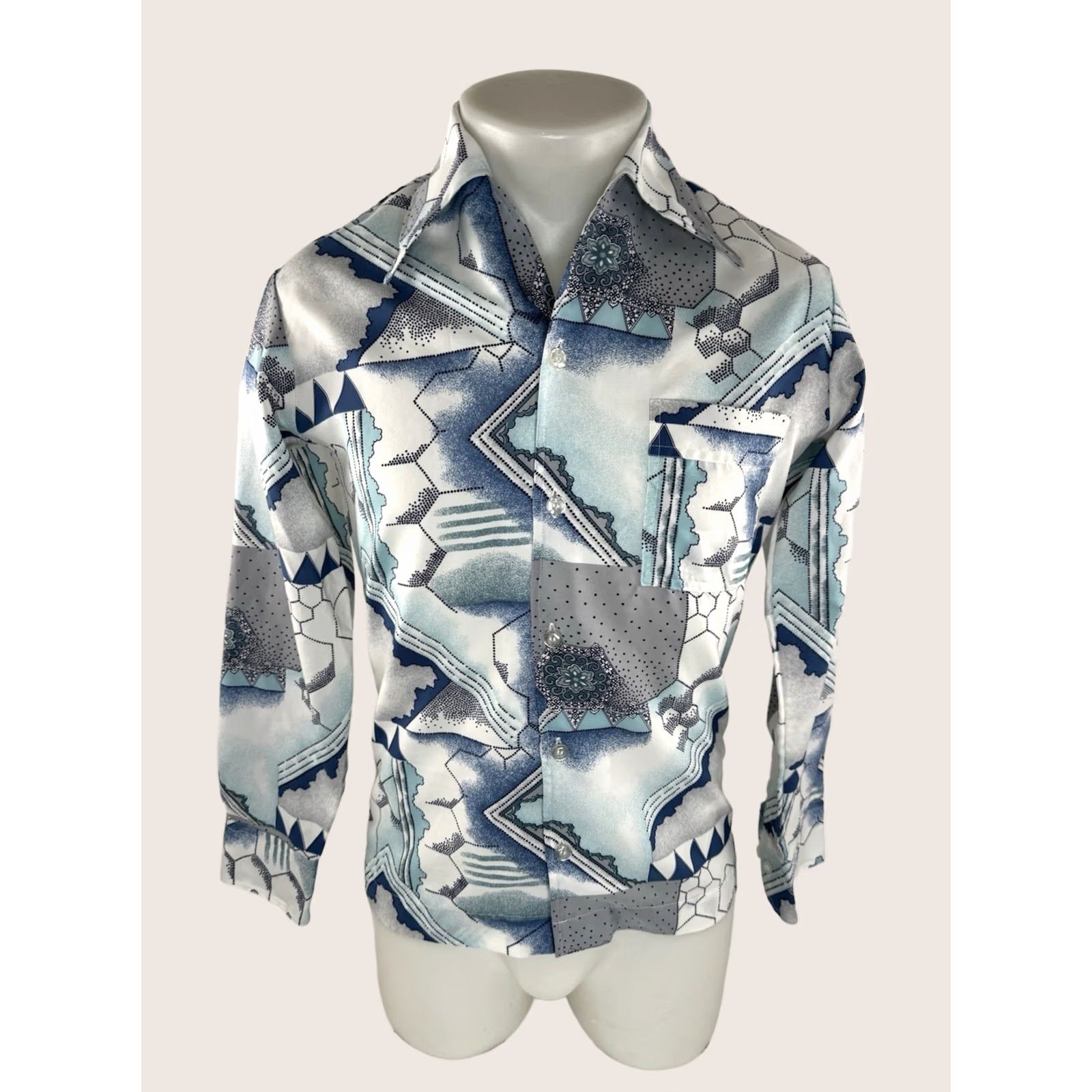 Vintage JOEL CALIFORNIA Vintage Disco Butterfly Collar Geometric Sky Shirt Mens S Blue EXCELLENT Size US S / EU 44-46 / 1 - 1 Thumbnail