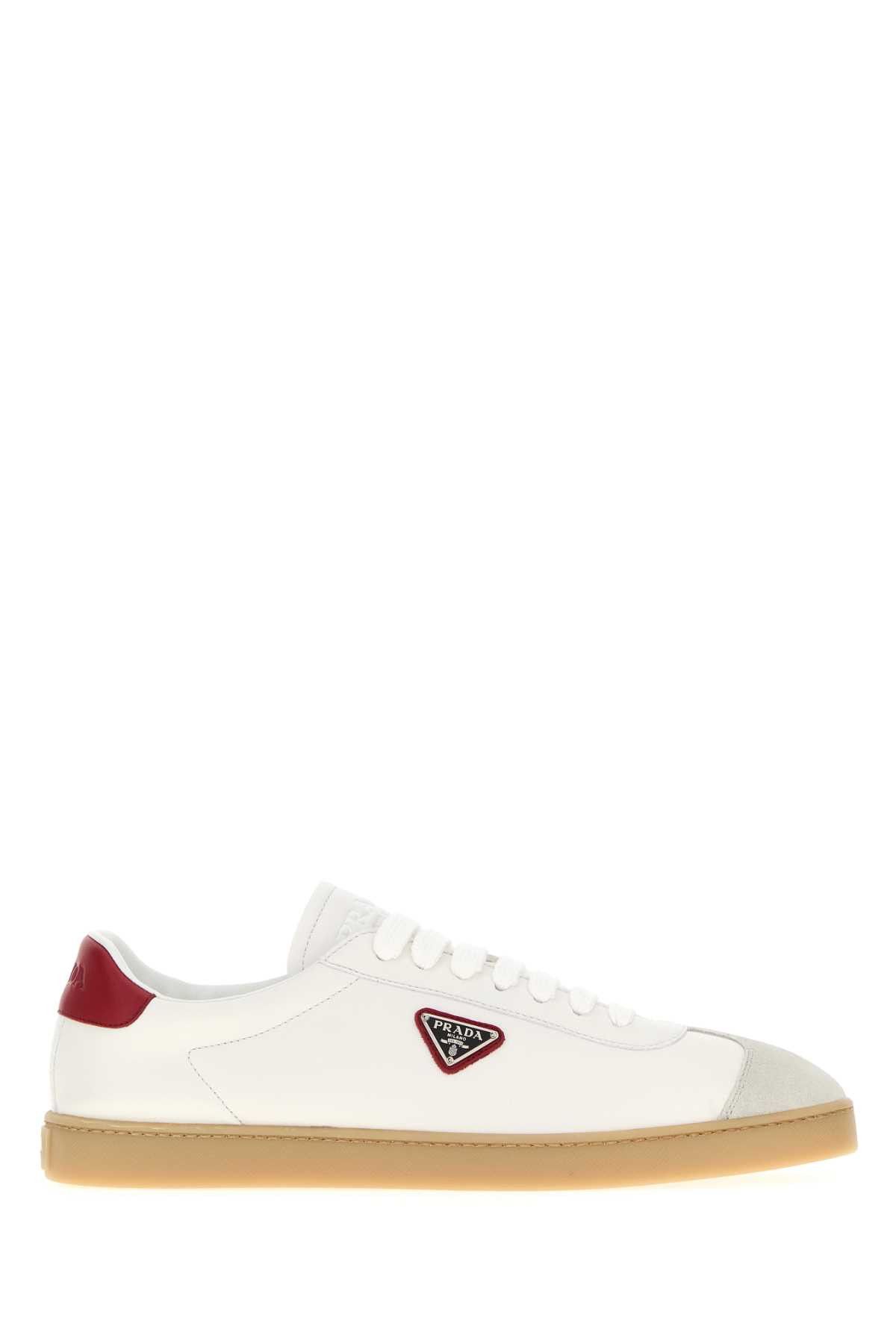Prada White Napa Leather Sneakers Size US 11.5 / EU 44-45 - 1 Thumbnail