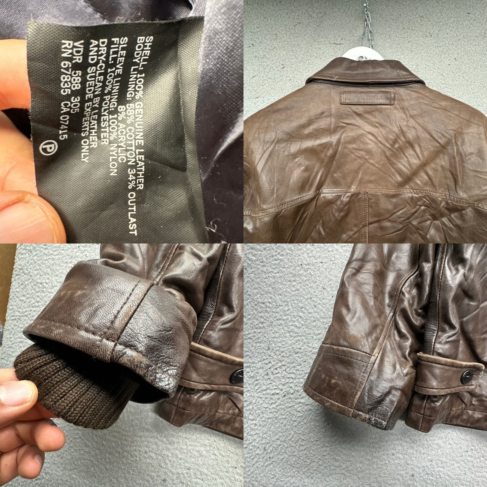 Nautica Nautica Leather Full Zip Lined Jacket Mens Large Brown Smartfabric Quilted Plaid Bomber Size US L / EU 52-54 / 3 - 8 Thumbnail