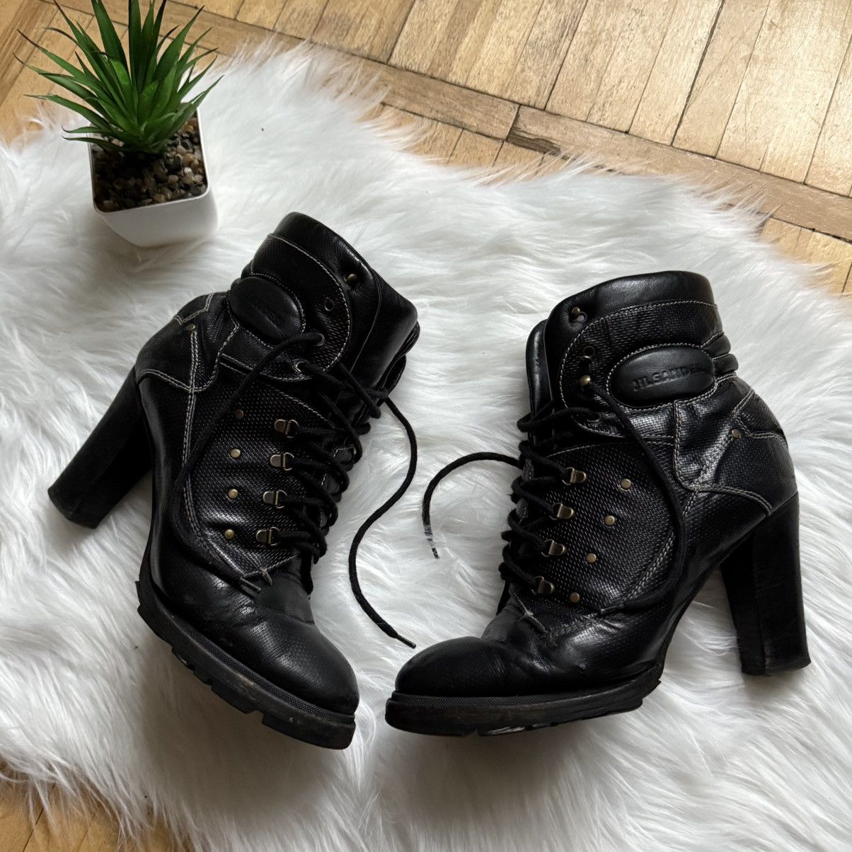 Jil Sander 📌Vintage Jil Sander Leather Avant-Garde Lace-up Heeled Boots Size US 11 / IT 41 - 2 Thumbnail