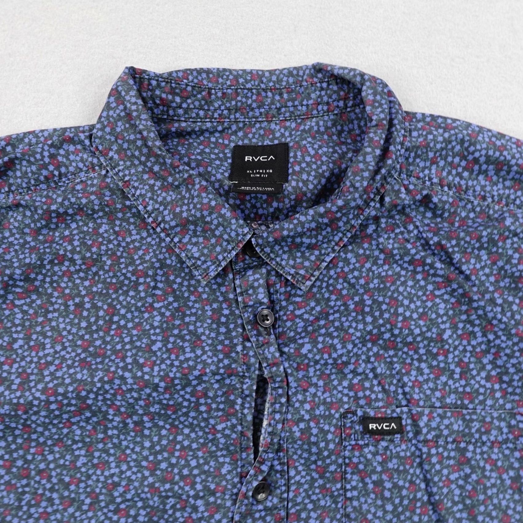 RVCA RVCA Shirt Mens XL Blue Floral Button Up Short Sleeve Slim Fit Skate Surf Beach Size US XL / EU 56 / 4 - 2 Thumbnail