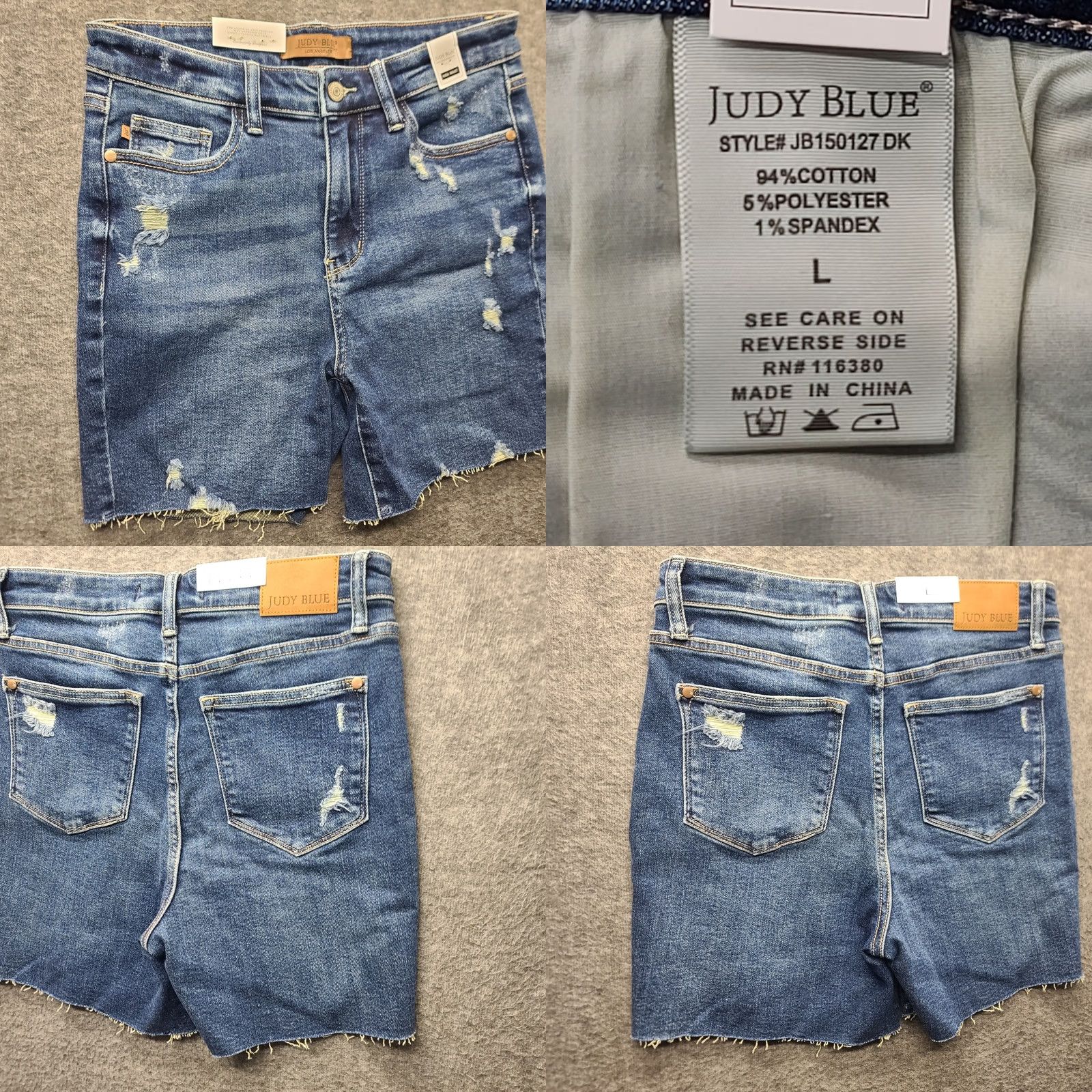 Vintage Judy Blue Shorts Womens L Cut Off Regular High Rise Distressed Stretch Denim 5-Pocket Blue Solid 90s Theme Style Casual Mens Womens Girls Size 36" / US 14 / IT 50 - 8 Thumbnail