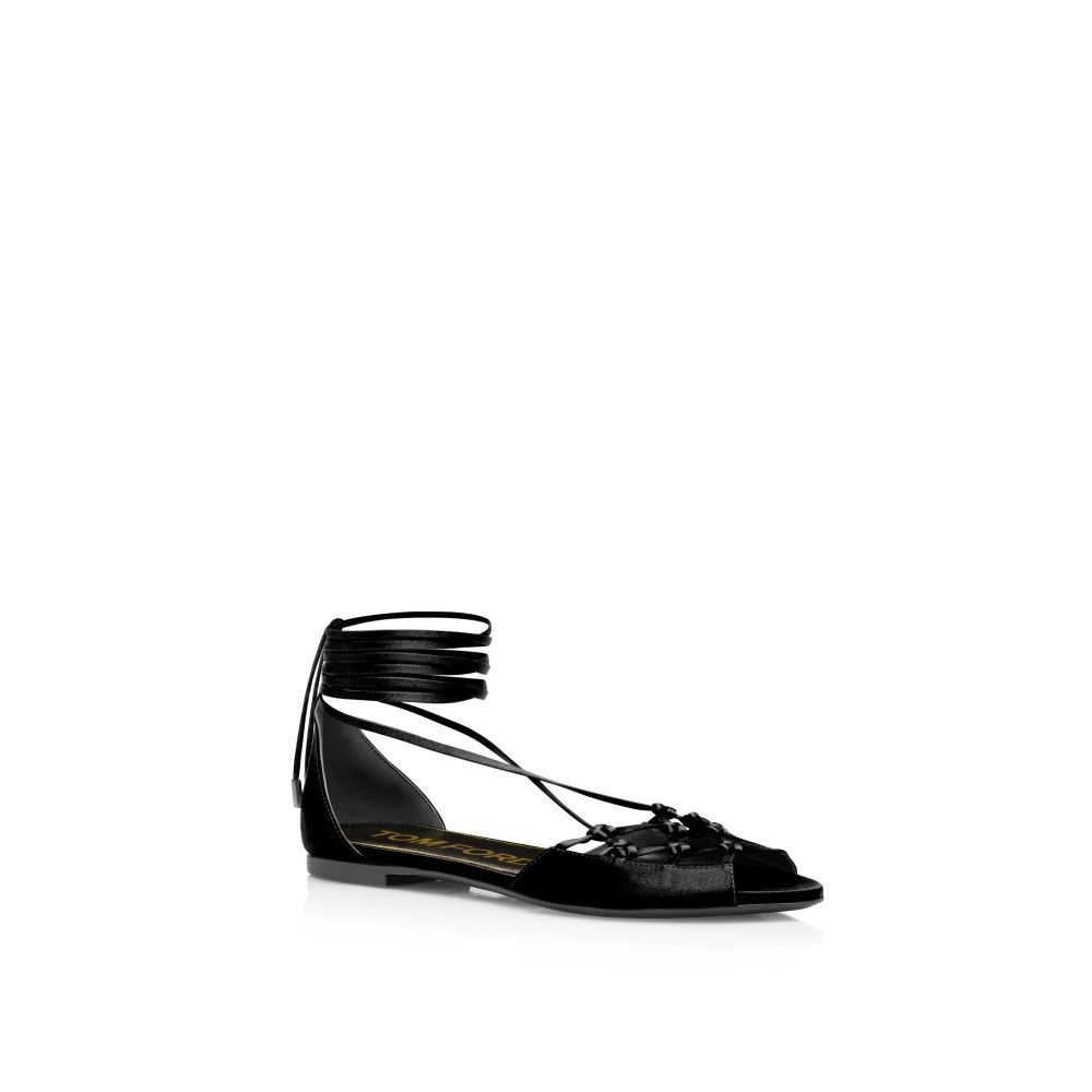 Tom Ford o1loc1c0924 W3205 Satin Ankle Wrap Sandals in Black Size US 11 / IT 41 - 2 Thumbnail