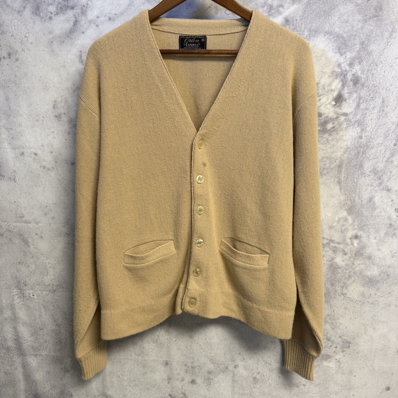 Vintage Vintage Orlon Campus Cardigan Sweater Mens XL Tan Knit Size US XL / EU 56 / 4 - 1 Thumbnail