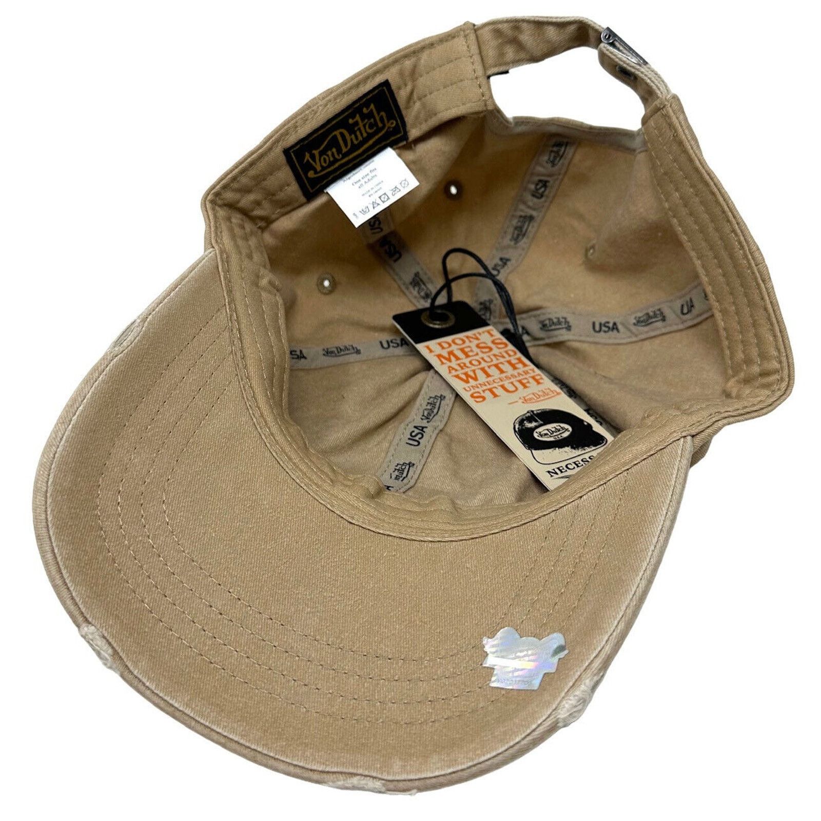 Von Dutch Von Dutch Strapback Hat Tan Distressed Unstructured Dad Cap Size ONE SIZE - 5 Thumbnail