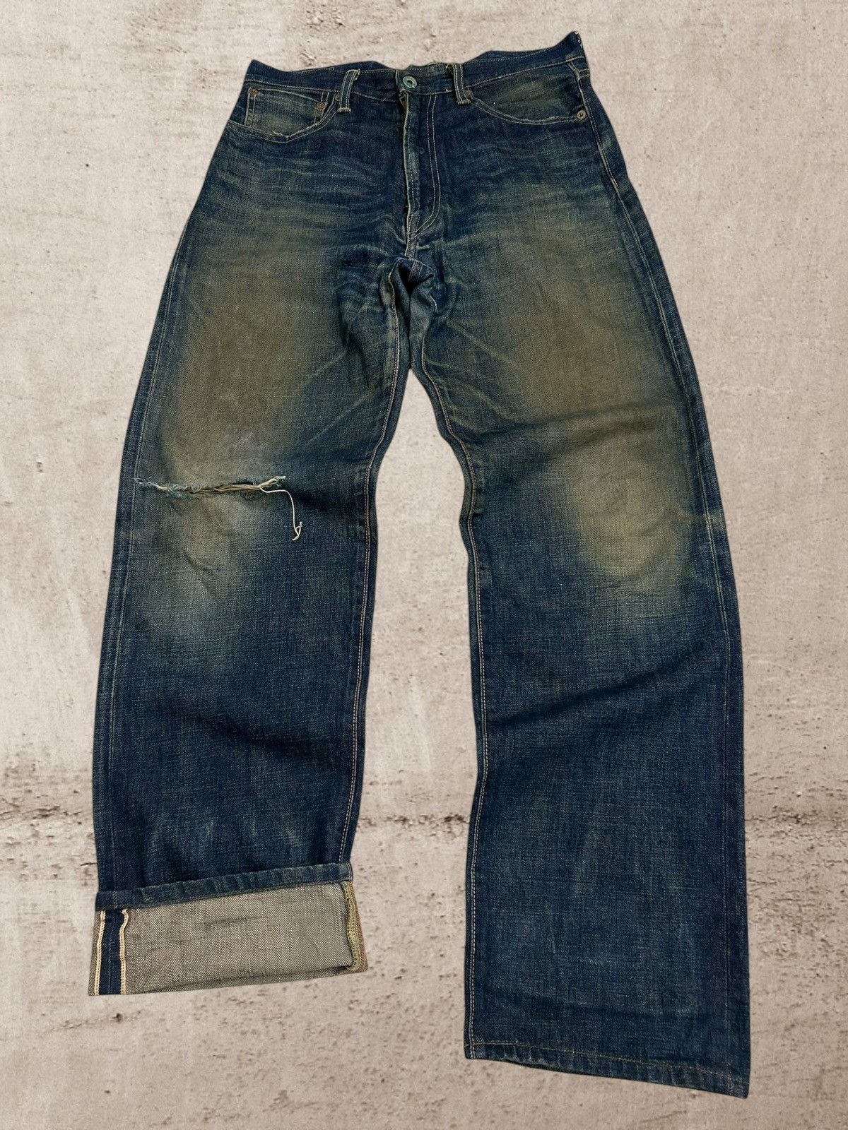 Pre-owned 20471120 X Distressed Denim Vintage Bobson Selvedge Redline Japan Denim Indigo Washed In Blue