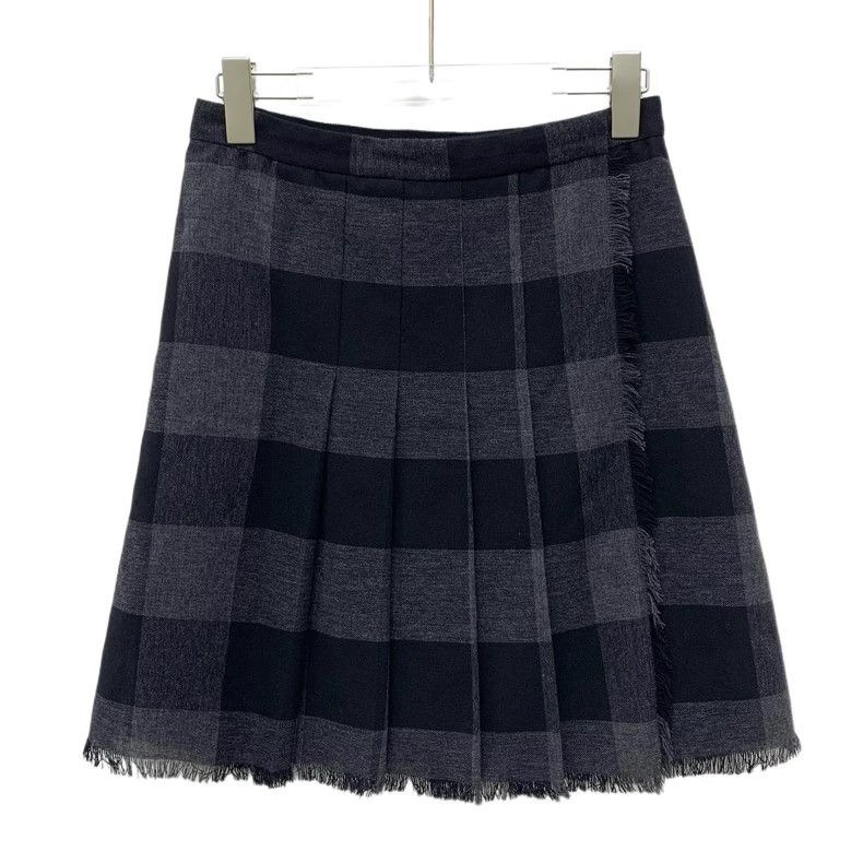 Dior Dior Black and gray plaid fur edge tassel pleated skirt 250 Size 25" / US 0 / IT 36 - 1 Thumbnail