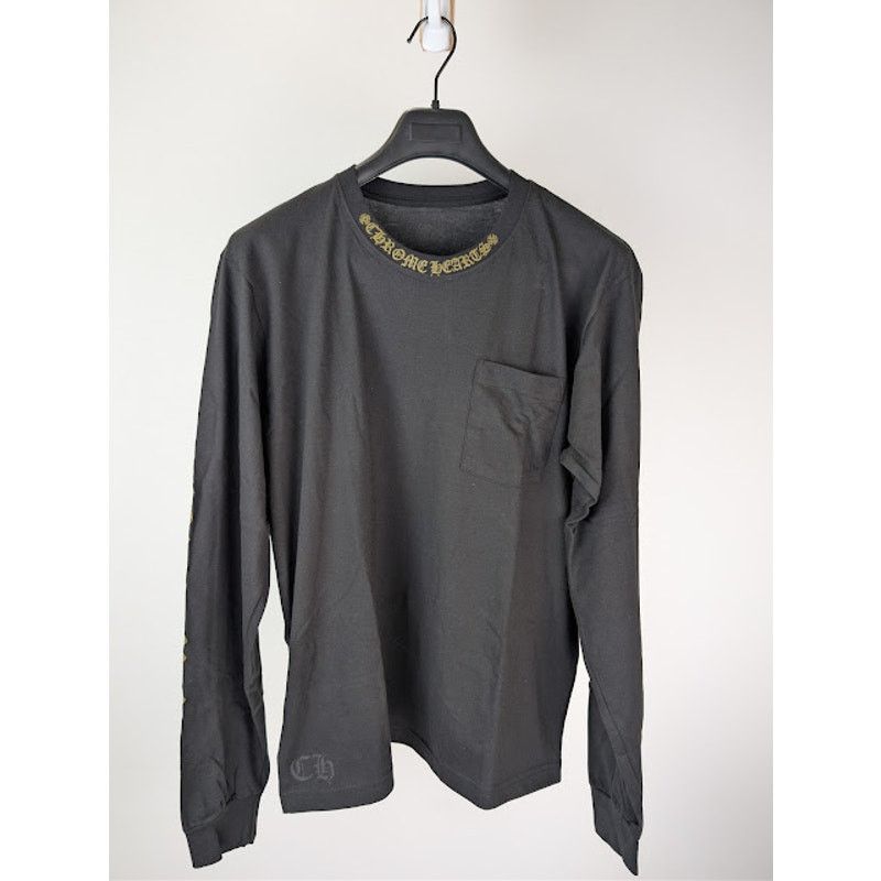 Chrome Hearts o1rshd1 Gold Neck Logo Long Sleeve T-Shirt in Black Size US M / EU 48-50 / 2 - 2 Thumbnail