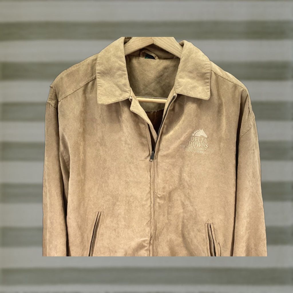 Delta Delta Downs Racetrack Jacket Men XL Beige Full Zip Microfiber Horse Racing VTG Size US XL / EU 56 / 4 - 1 Thumbnail