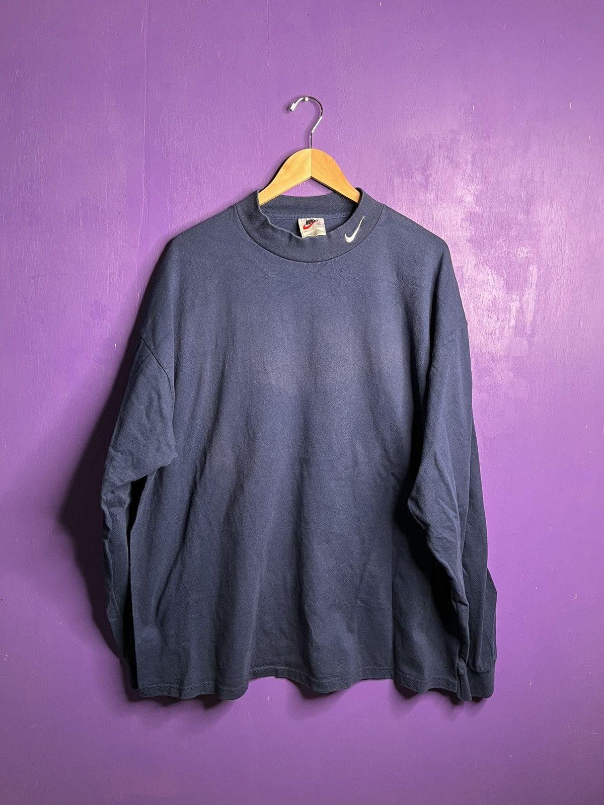 Nike × Vintage Vintage 90s Nike mockneck long-sleeve t-shirt Size US XXL / EU 58 / 5 - 1 Thumbnail
