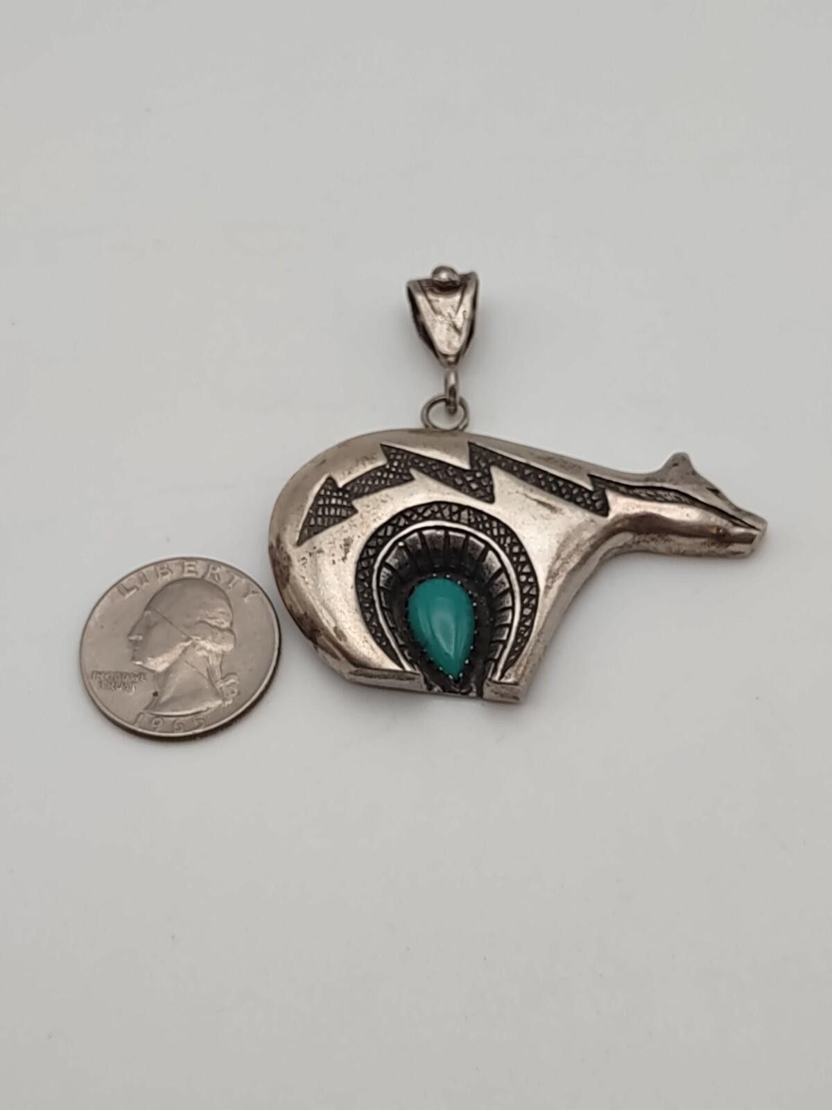 The Unbranded Brand Navajo Sterling Silver Turquoise Heartline Spirit Bear 25g Size ONE SIZE - 2 Thumbnail