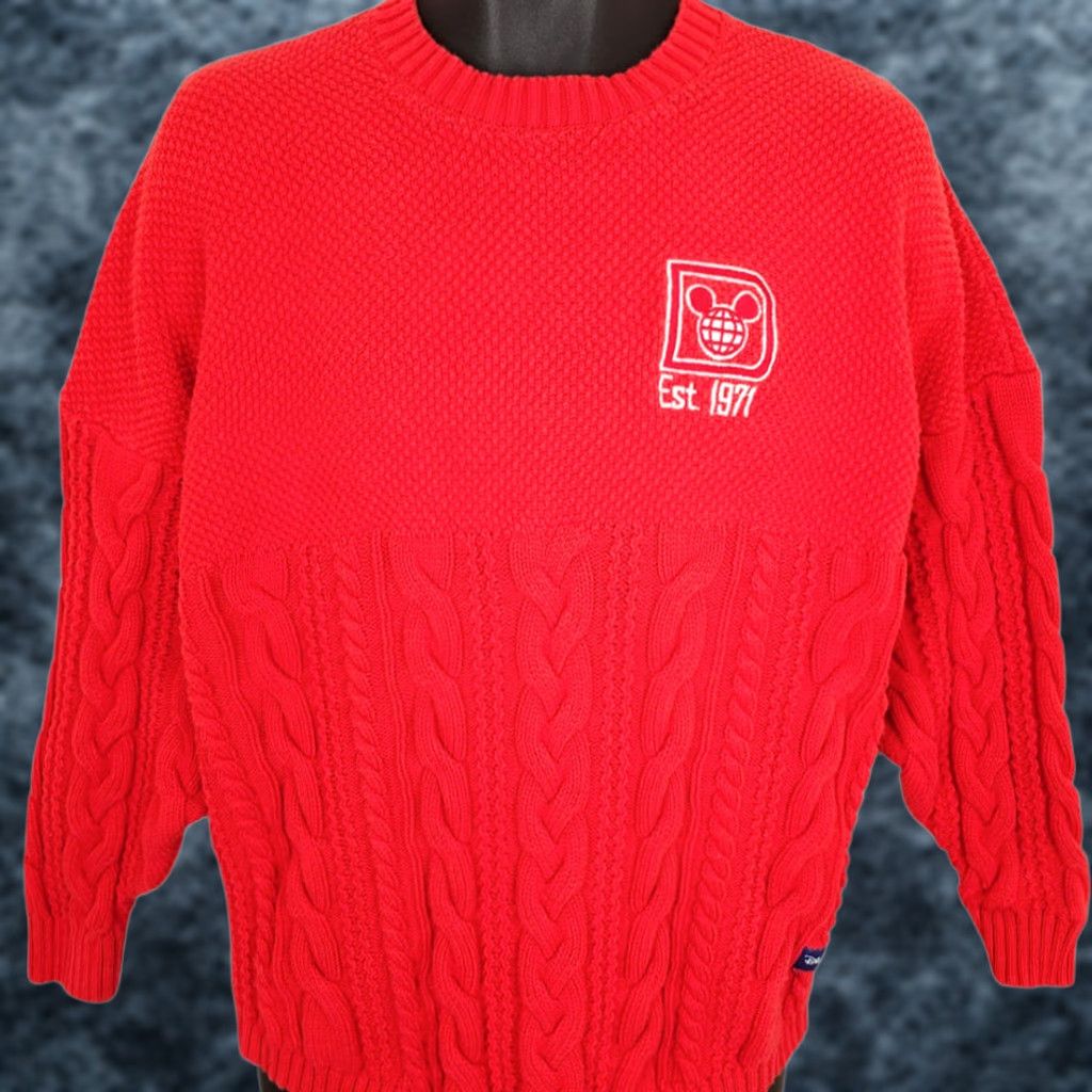 Disney Walt Disney World Cable Knit Sweater Mens XS Red Spirit Jersey Jumper Size US XS / EU 42 / 0 - 1 Thumbnail