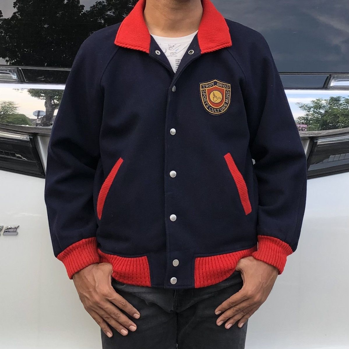 Vintage Vintage TROY BROS Japan Wool Varsity Jacket Size US L / EU 52-54 / 3 - 2 Thumbnail