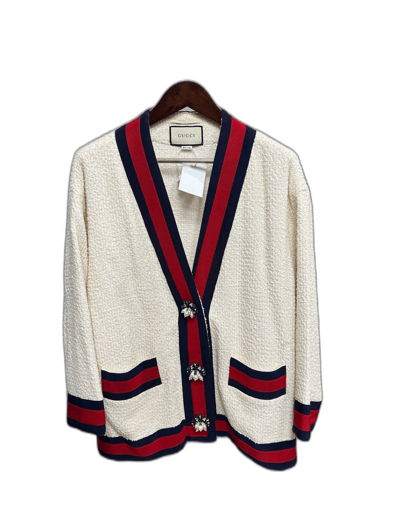 Gucci Gucci Red White Striped Tweed Cardigan Size US S / EU 44-46 / 1 - 1 Thumbnail