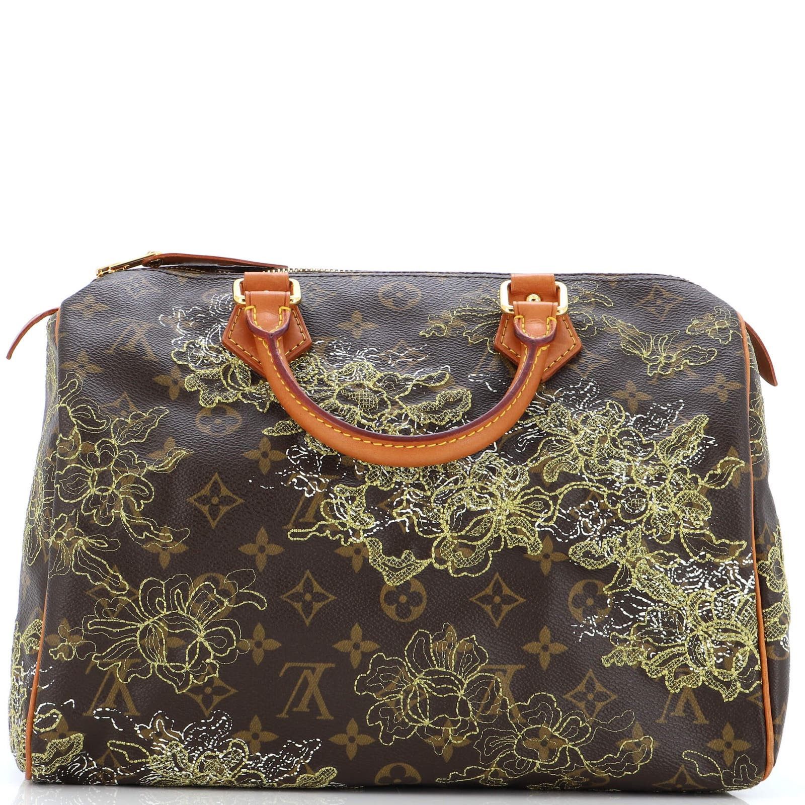image of Louis Vuitton Speedy Handbag Limited Edition Monogram Dentelle 30 in Brown, Women's