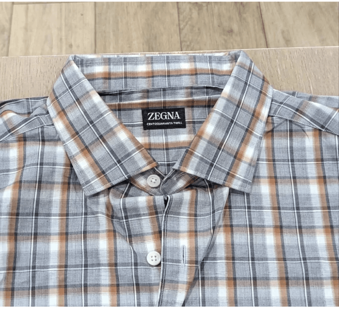 Ermenegildo Zegna Ermenegildo Zegna Check Button Up Shirt Gray/Brown 2XL Size US XXL / EU 58 / 5 - 2 Thumbnail