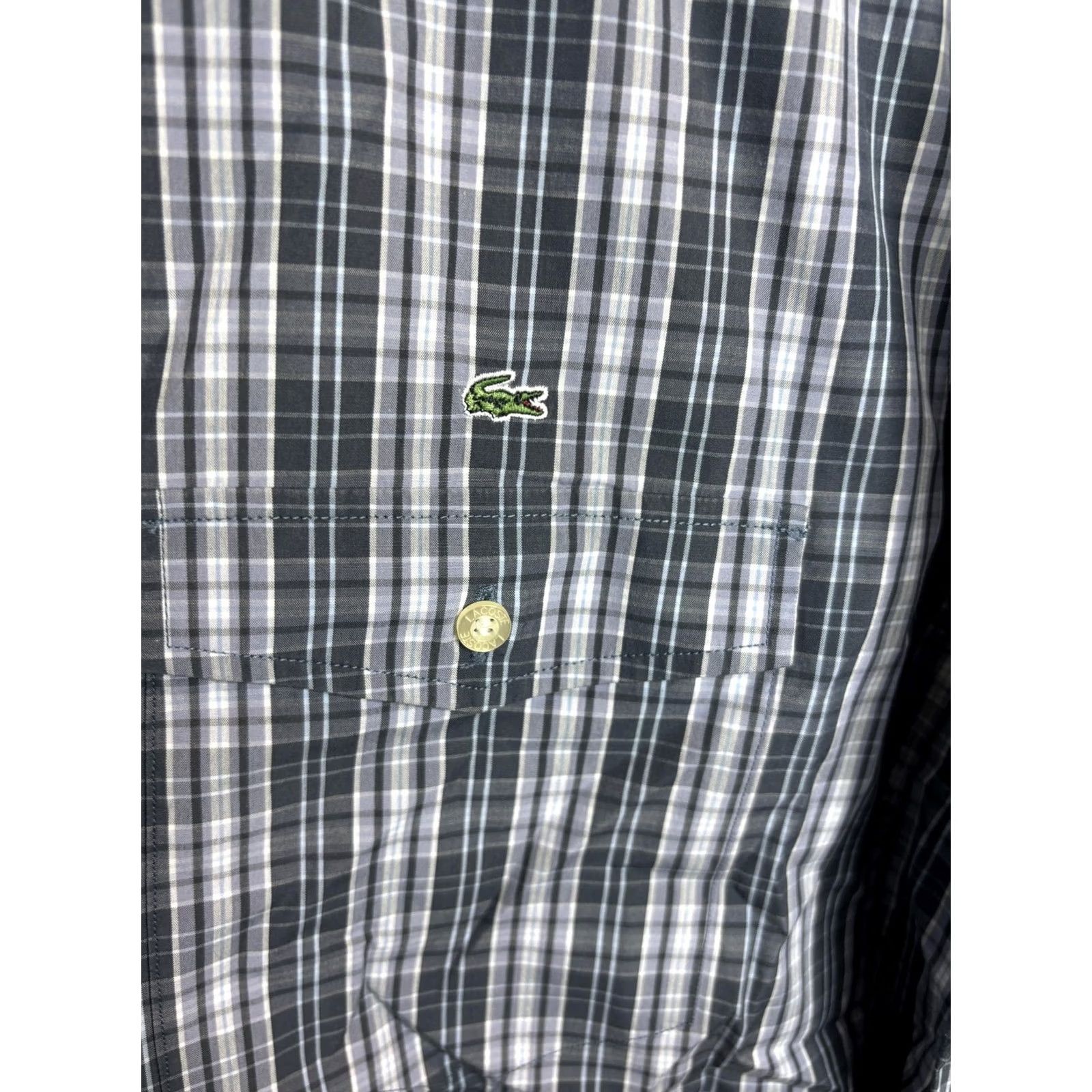 Lacoste Lacoste Shirt Mens 42 Blue Gray Plaid Long Sleeve Button Pocket Croc Logo Size US XL / EU 56 / 4 - 4 Thumbnail