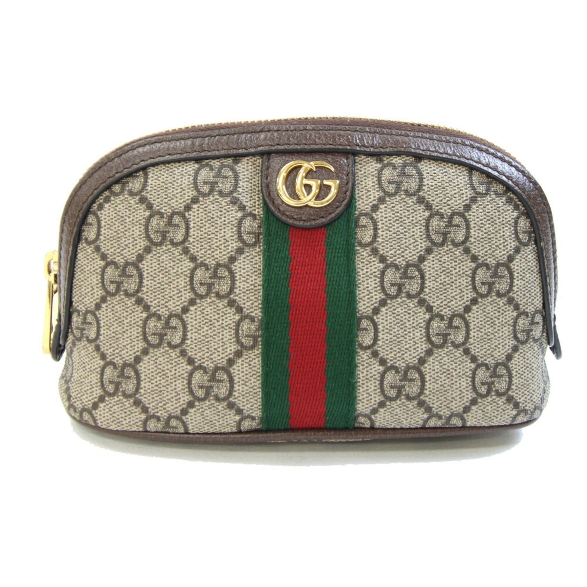 Gucci Offdia Bag Pouch 625550 Beige and Dark Brown Leather Makeup Half-Moon Shape Women's GUCCI