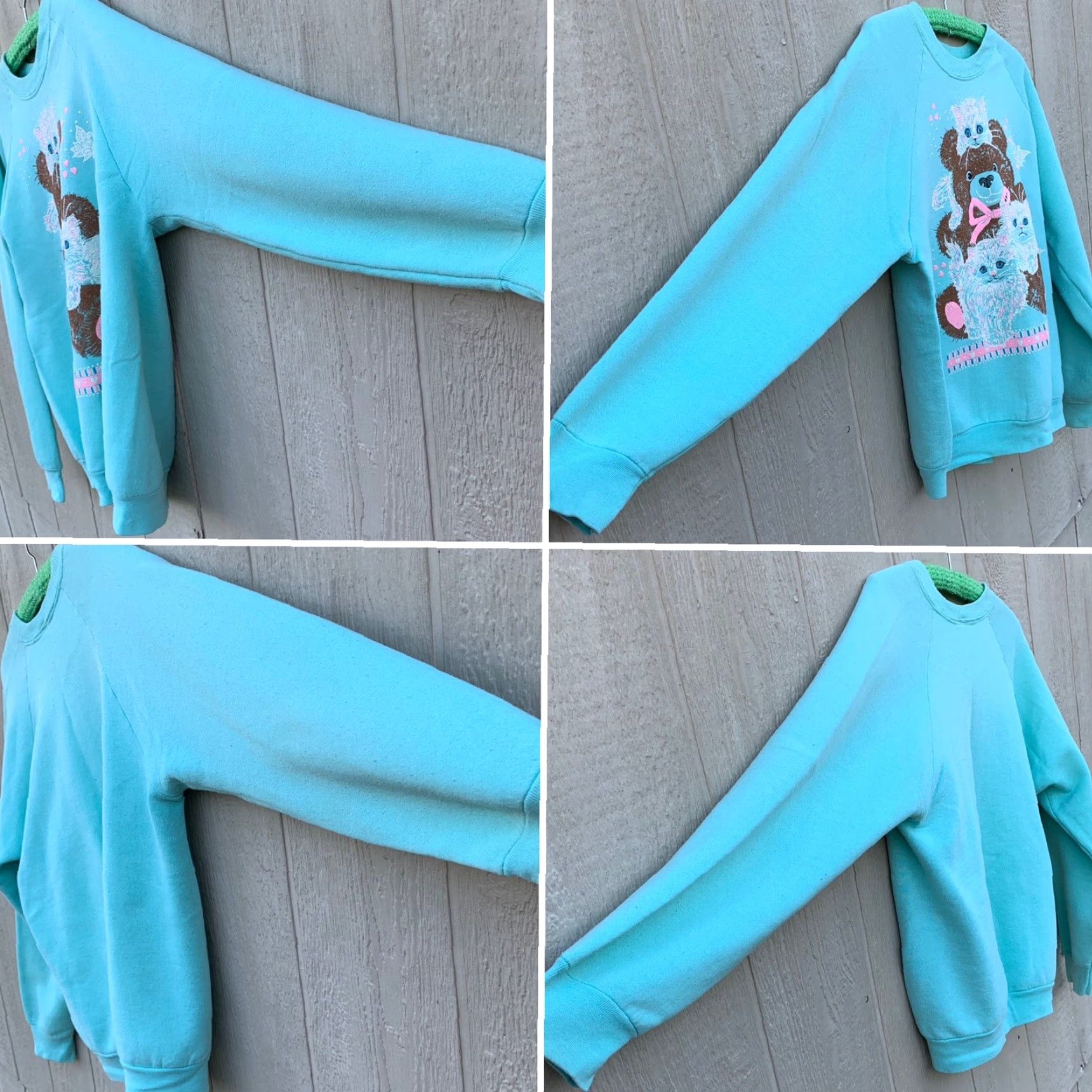 Vintage VINTAGE Lesal Wes Inc. Sweatshirt Raglan Green 90s Bear Butterfly Cat Kawaii Graphic Print Women L Size L / US 10 / IT 46 - 2 Thumbnail