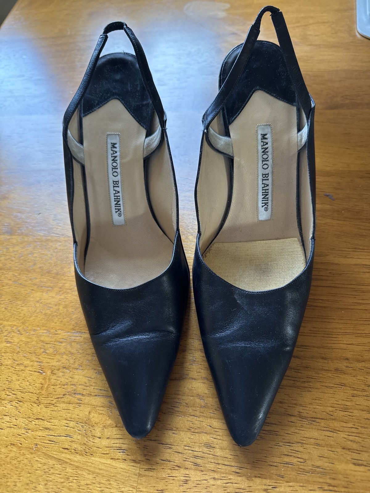 Manolo Blahnik Manolo Blahnik Vintage Black leather sling back Size US 7 / IT 37 - 5 Thumbnail