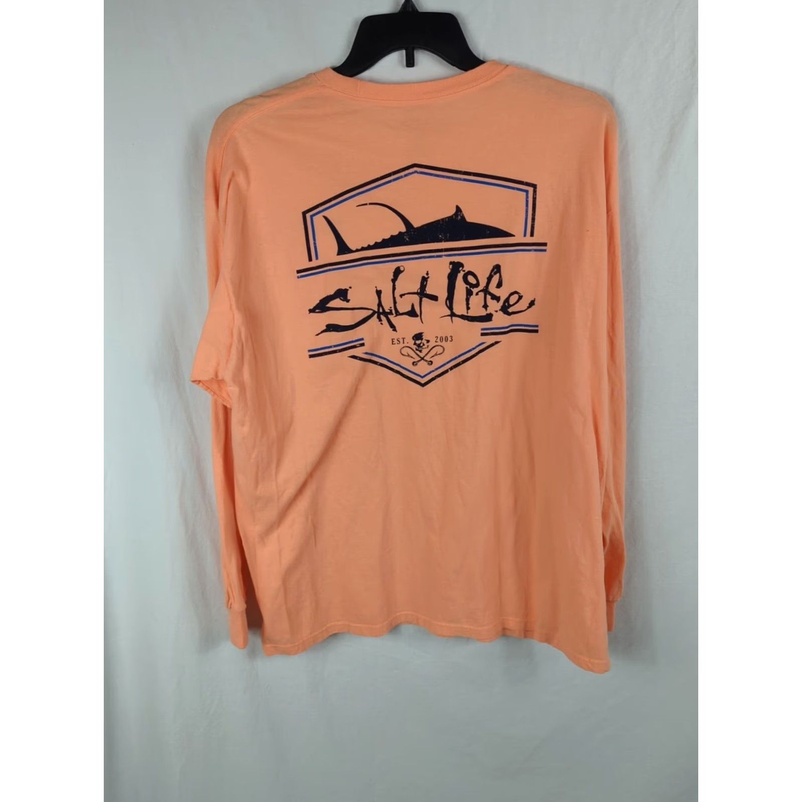 Vintage Salt Life T-Shirt Mens Long Sleeve Crew Neck Shark Graphic Peachy Orange Cotton Jersey XL Regular Beach Outdoor Logo Size US XL / EU 56 / 4 - 2 Thumbnail