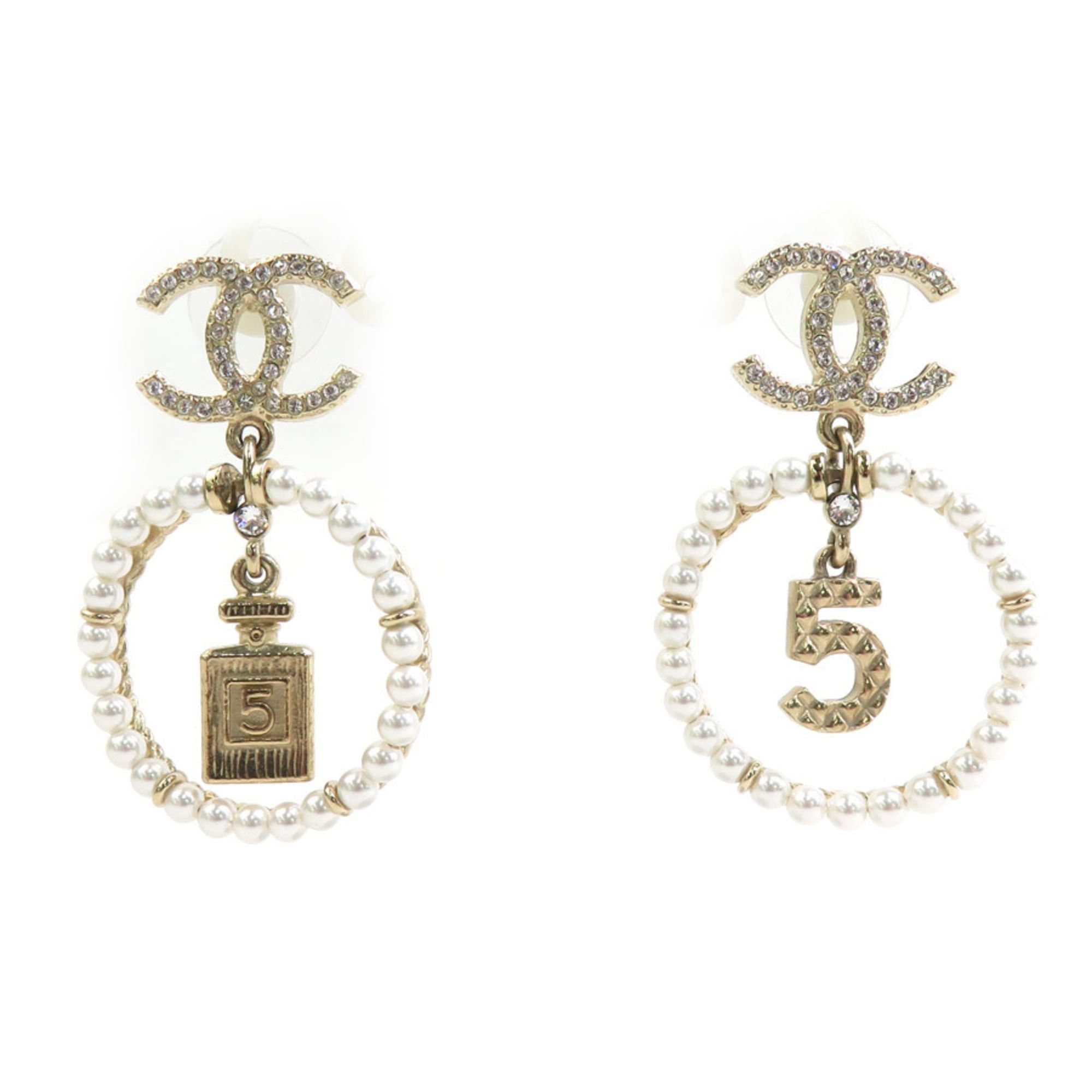Chanel CHANEL Metal Earrings with Faux Pearls in Gold and White, Women's, Free Shipping, h31957g Size ONE SIZE - 1 Thumbnail