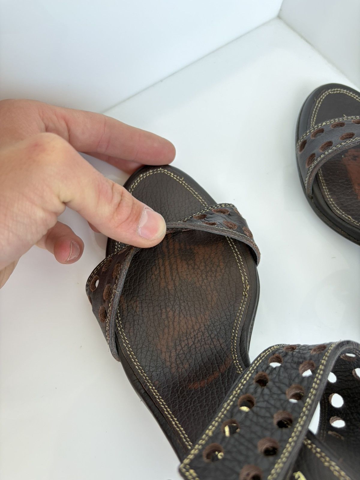 Salvatore Ferragamo Vintage Salvatore Ferragamo Perforated Leather Sandal Heels Size US 10 / IT 40 - 13 Thumbnail